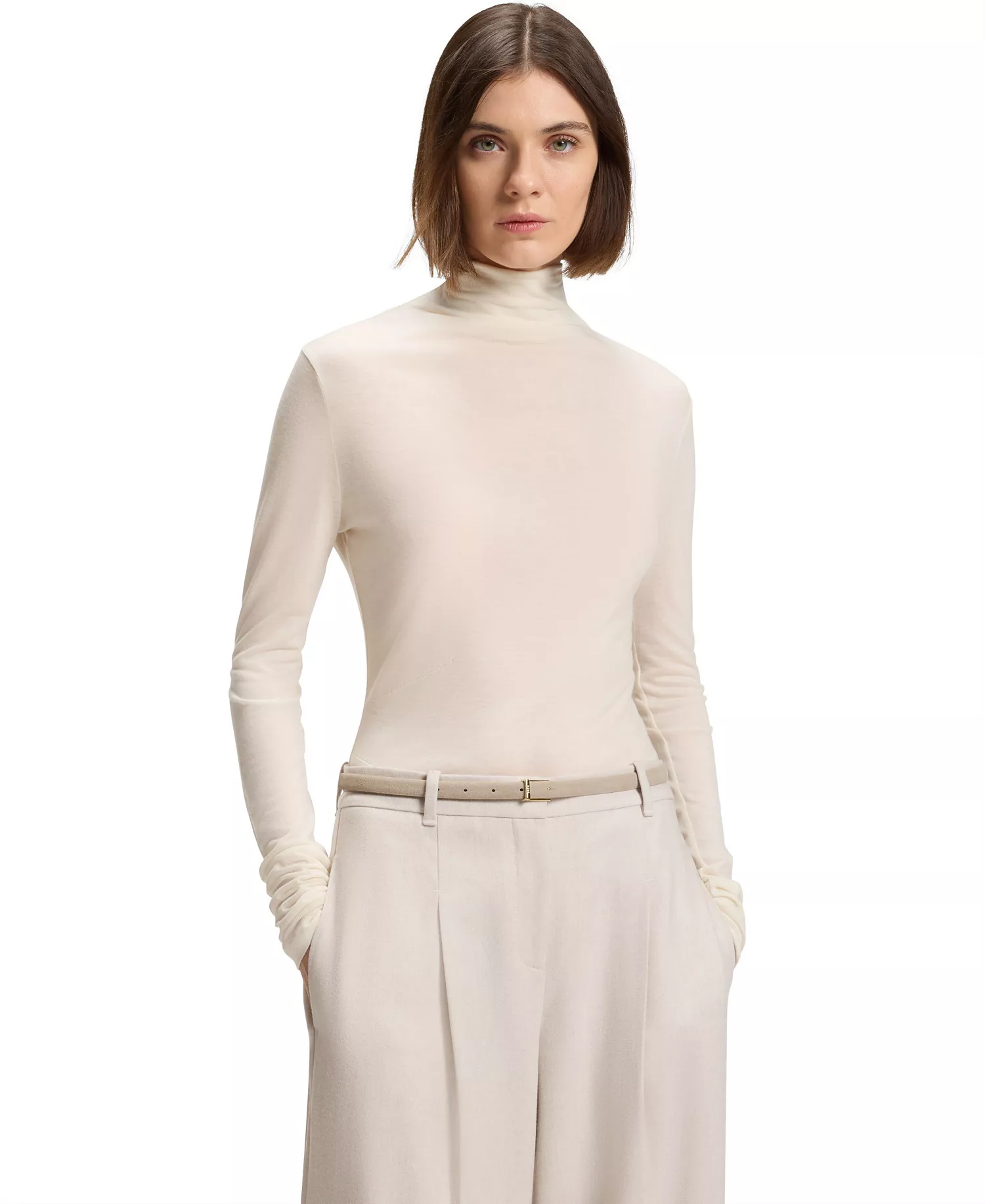 BOSS by Women's Soft Jersey High-Neck Top - Open White - L