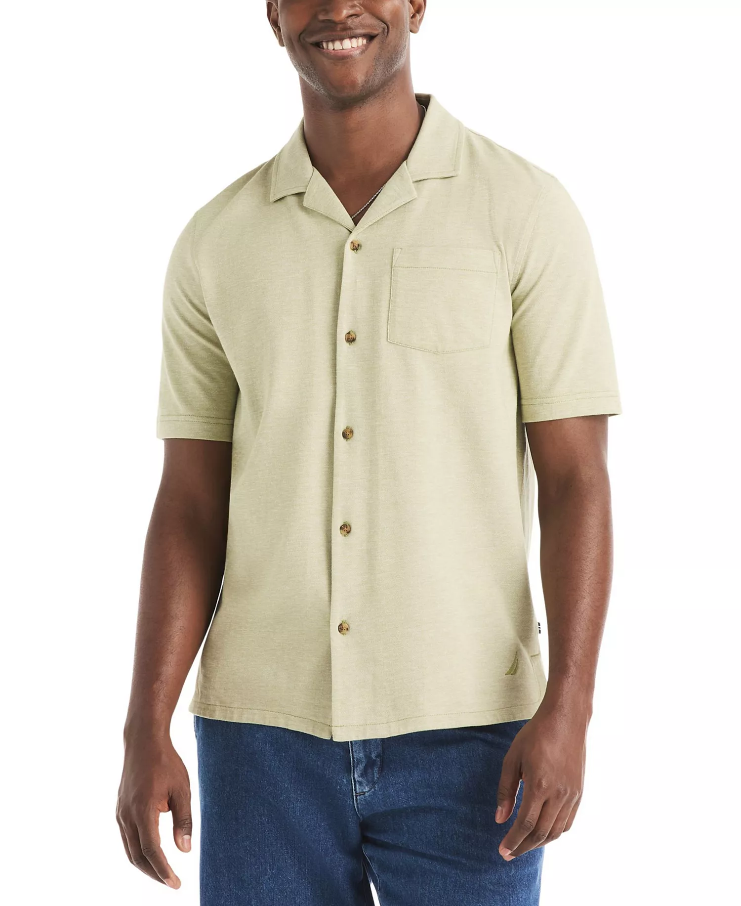Men's Short-Sleeve Pique Button-Front Polo Shirt - Allure - L