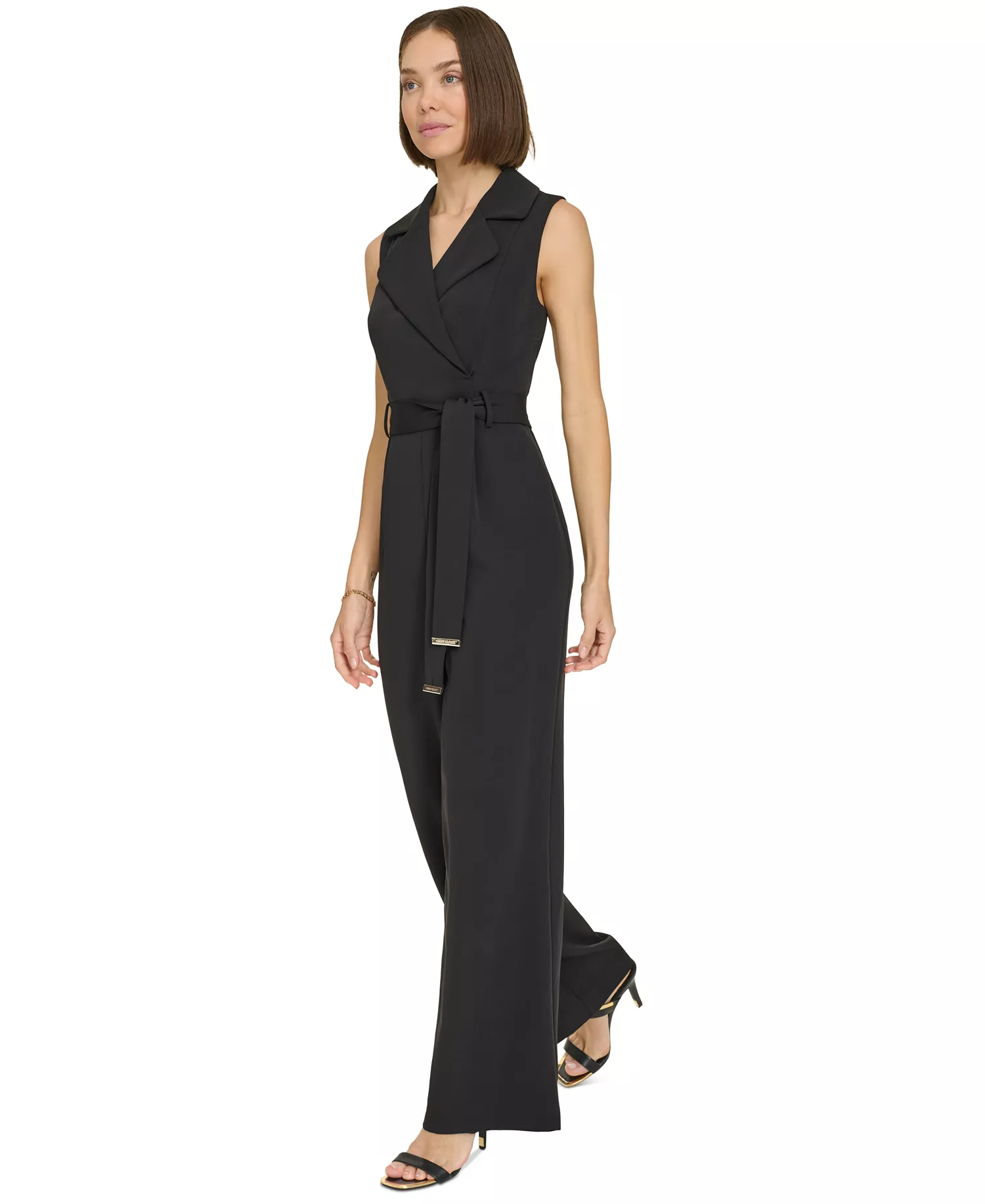 Women's Sleeveless Belted Jumpsuit - Black - 10