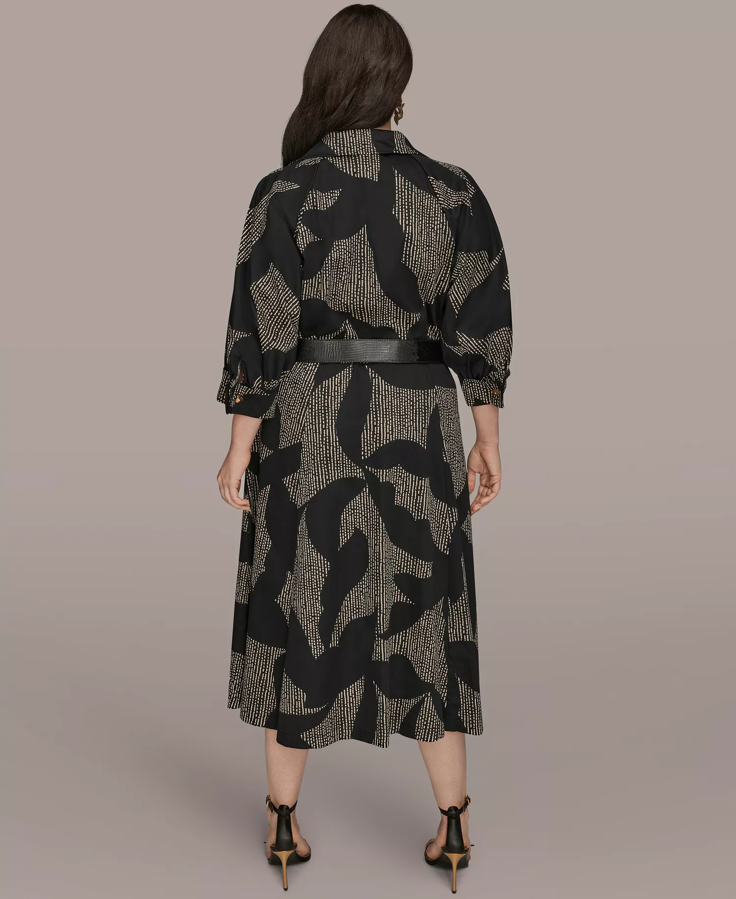 Plus Size Belted Shirt Dress - Black/Sand - 14W