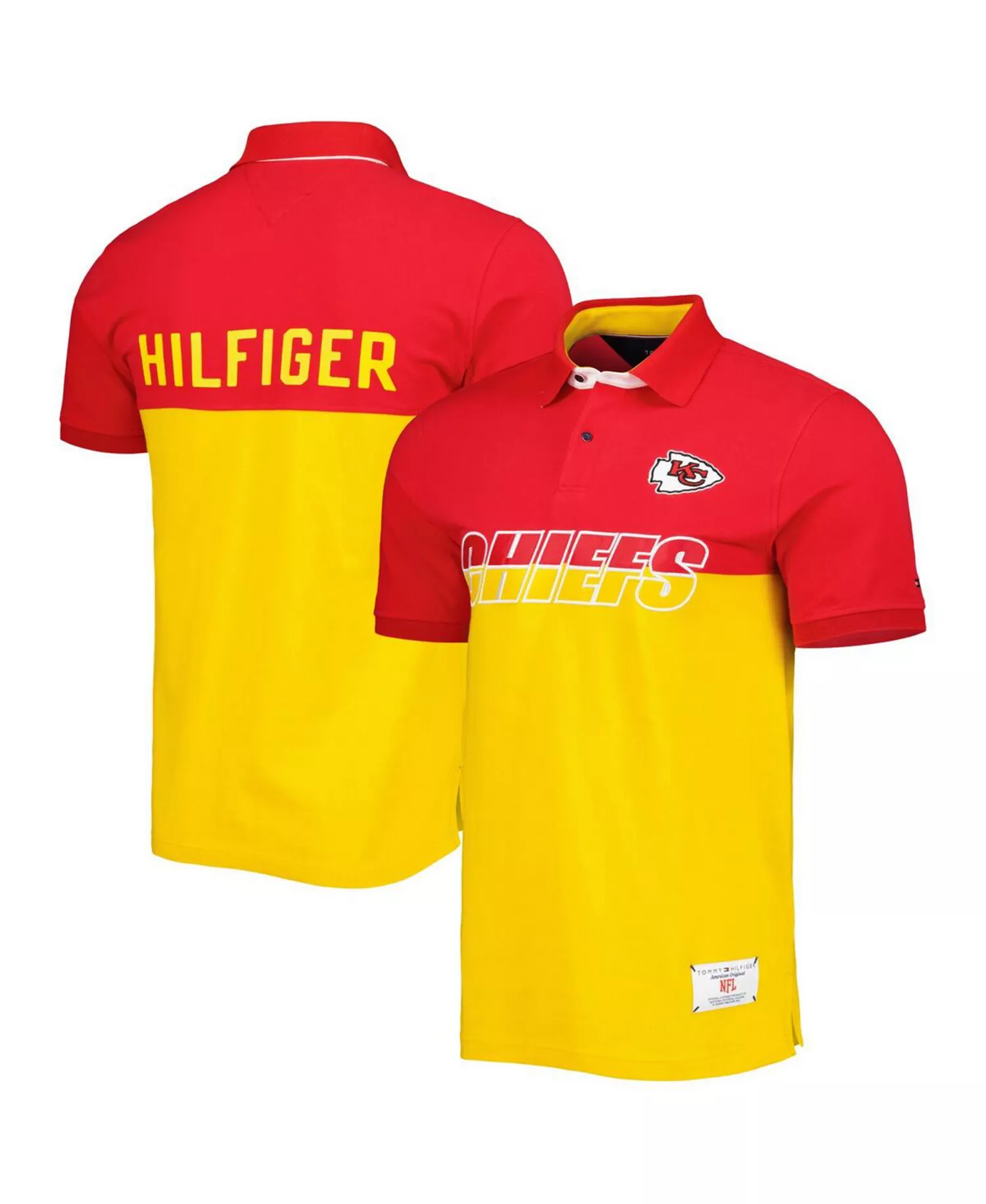 Men's Yellow, Red Kansas City Chiefs Color Block Polo Shirt - Yellow, Red - L
