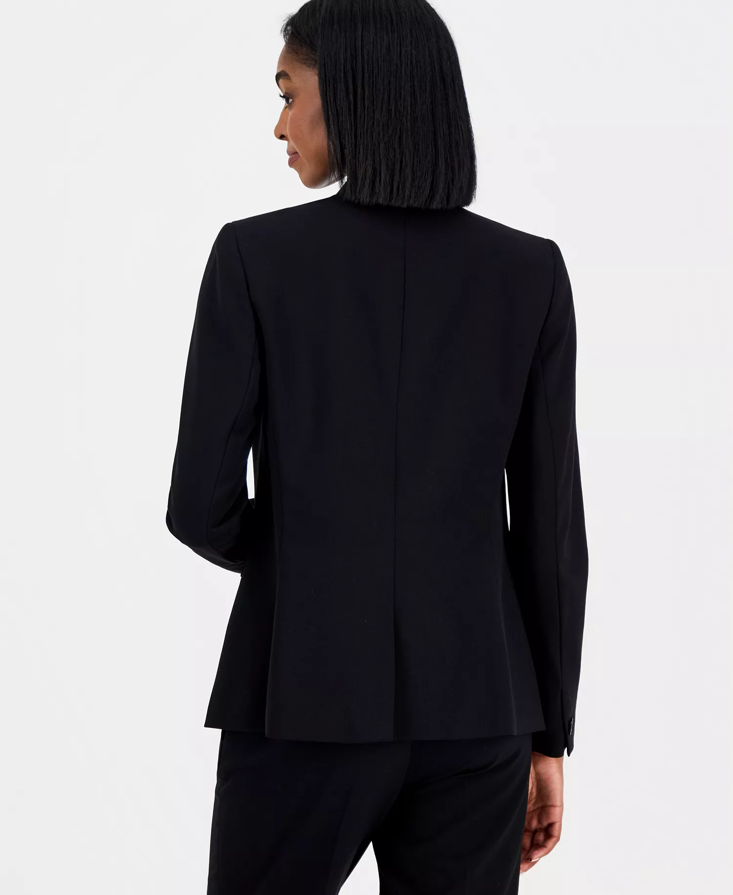 Women's Bi-Stretch Collarless Open-Front Blazer, Created for Macy's - Black - L