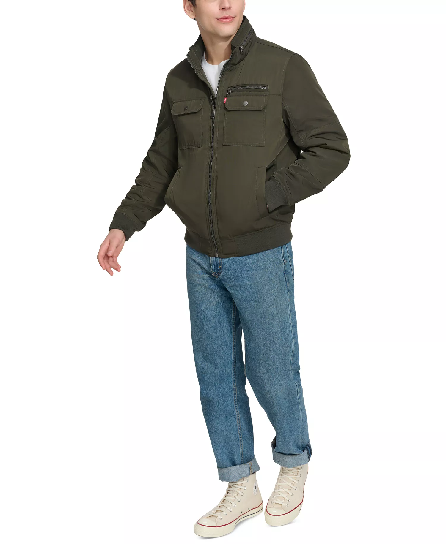 Men's Twill Stand-Collar Jacket - Army Green - 2XL