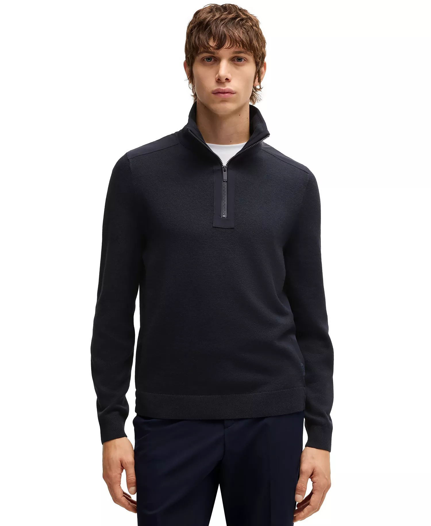 Men's Softshell Trims Zip-Neck Sweater - Dark Blue - L