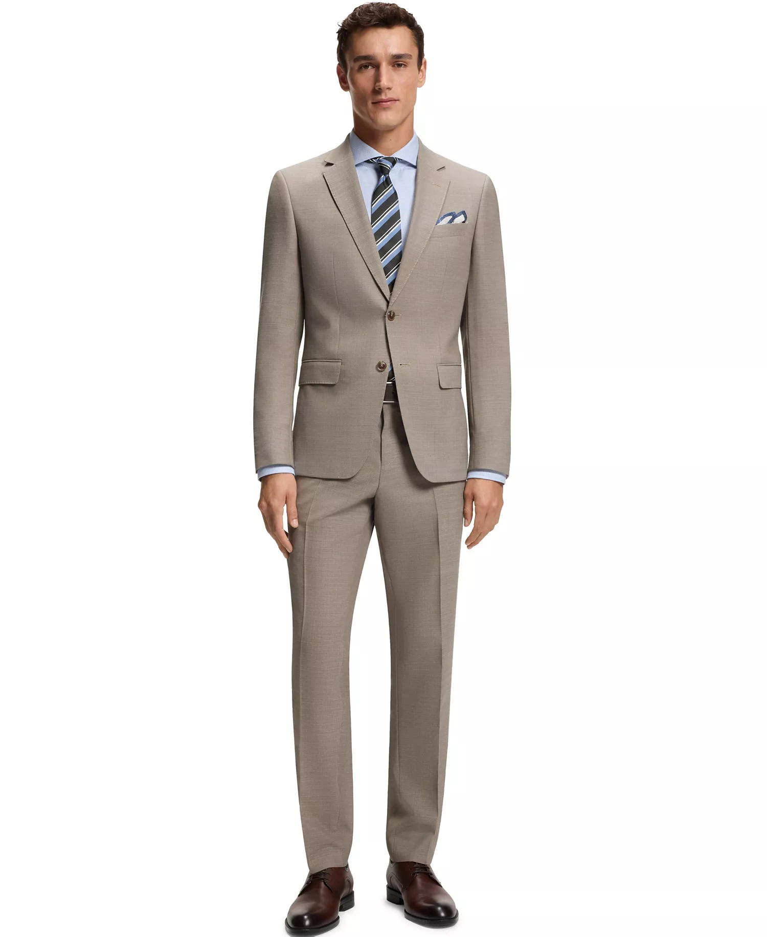 Men's 2-Piece Micro-Patterned Stretch Cloth Slim-Fit Suit - Dark Beige - 36R