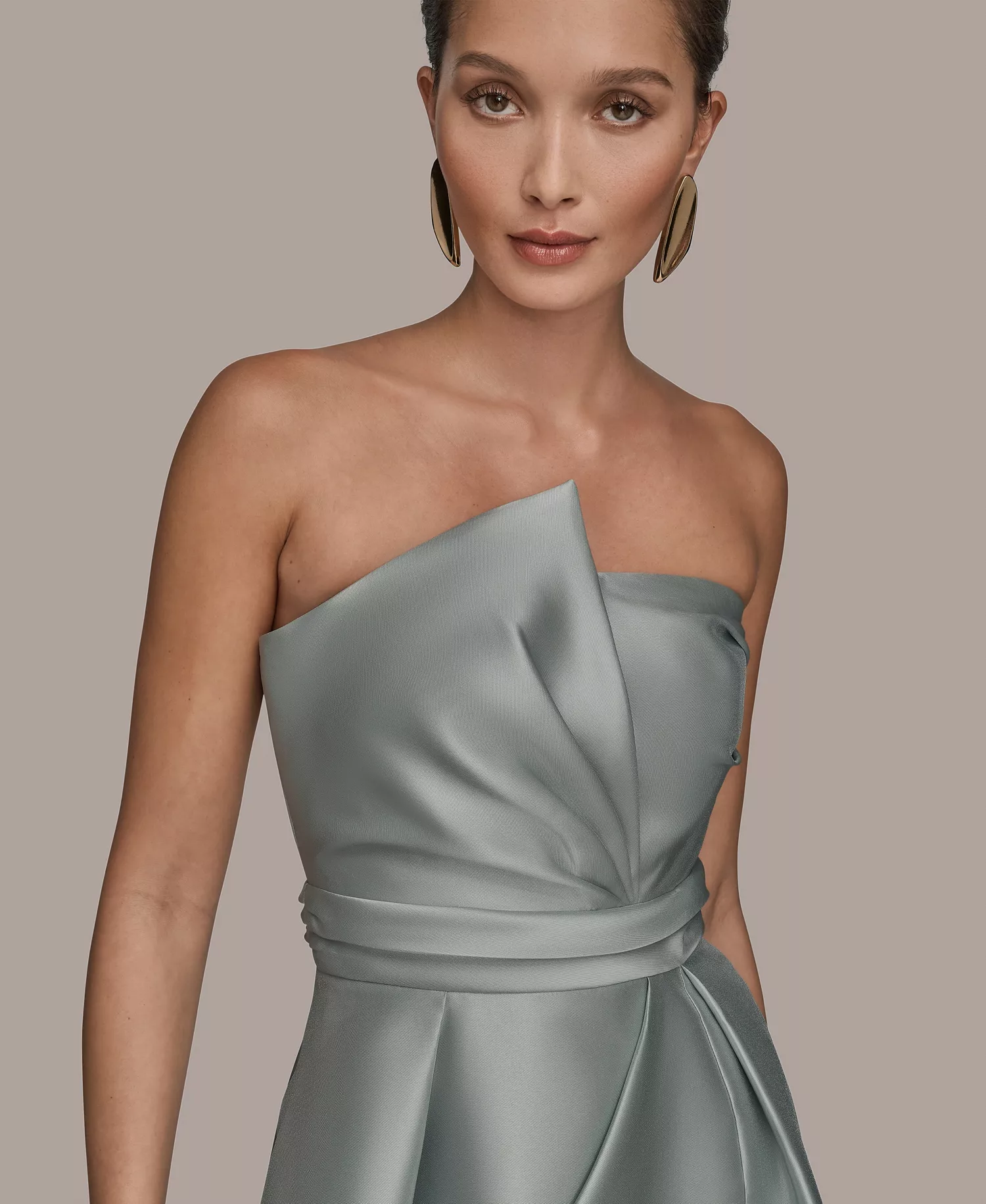 Women's Strapless Asymmetrical Ball Gown - Misty Blue - 10