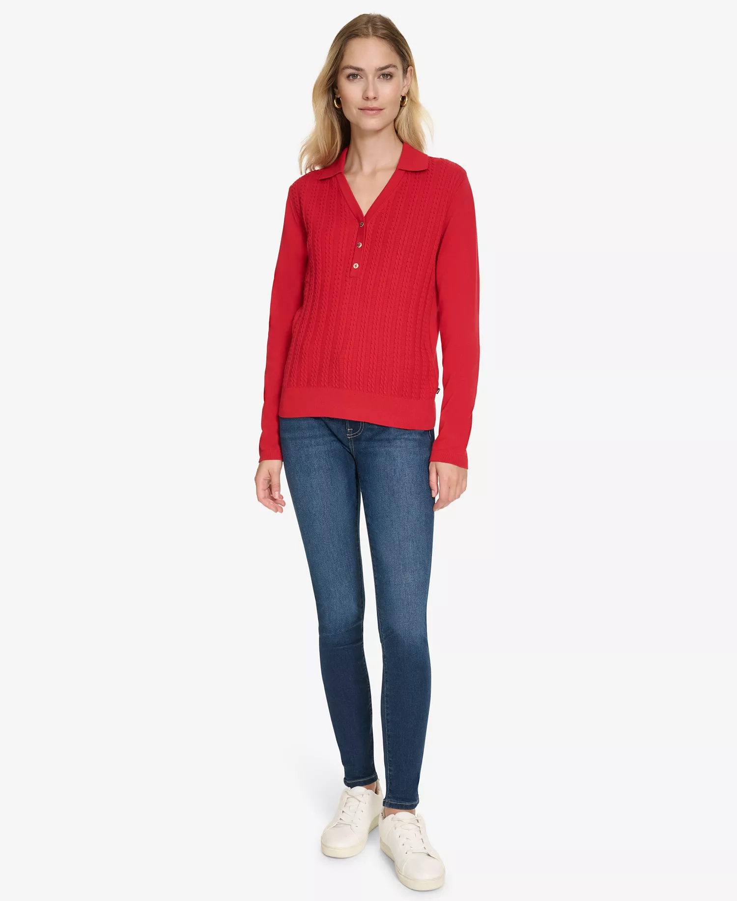 Nautica Women's Solid Button V Neck Polo Sweater - Night Sky - S
