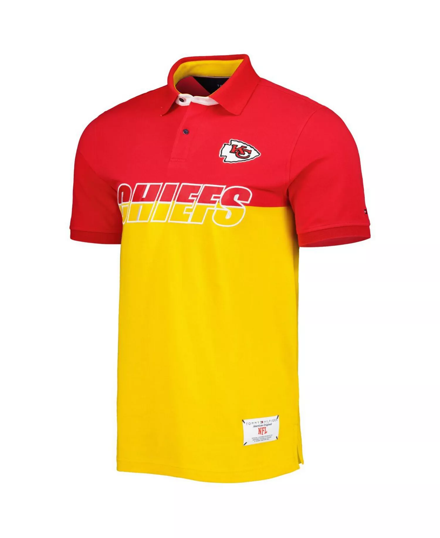 Men's Yellow, Red Kansas City Chiefs Color Block Polo Shirt - Yellow, Red - L