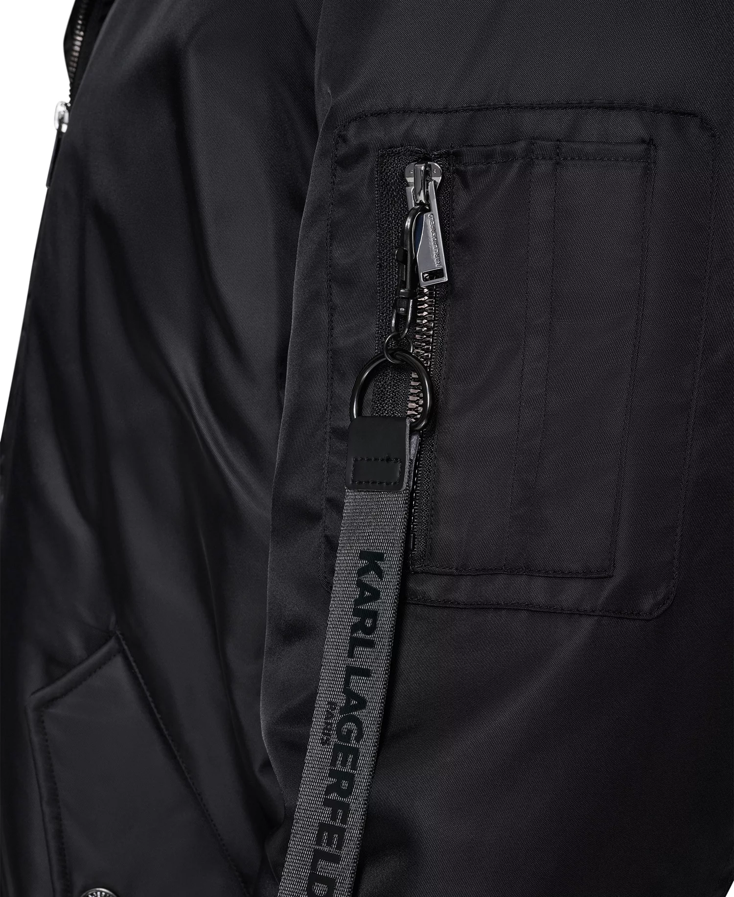 Men's Embroidered Signature Hooded Bomber Jacket - Black - 2XL