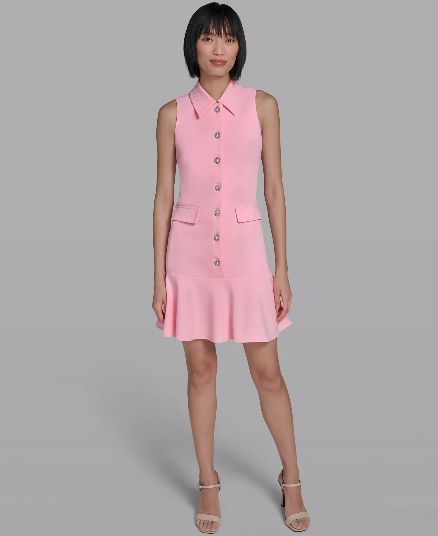 Women's Sleeveless Flounce Hem Short Dress - Almond Blossom - 0