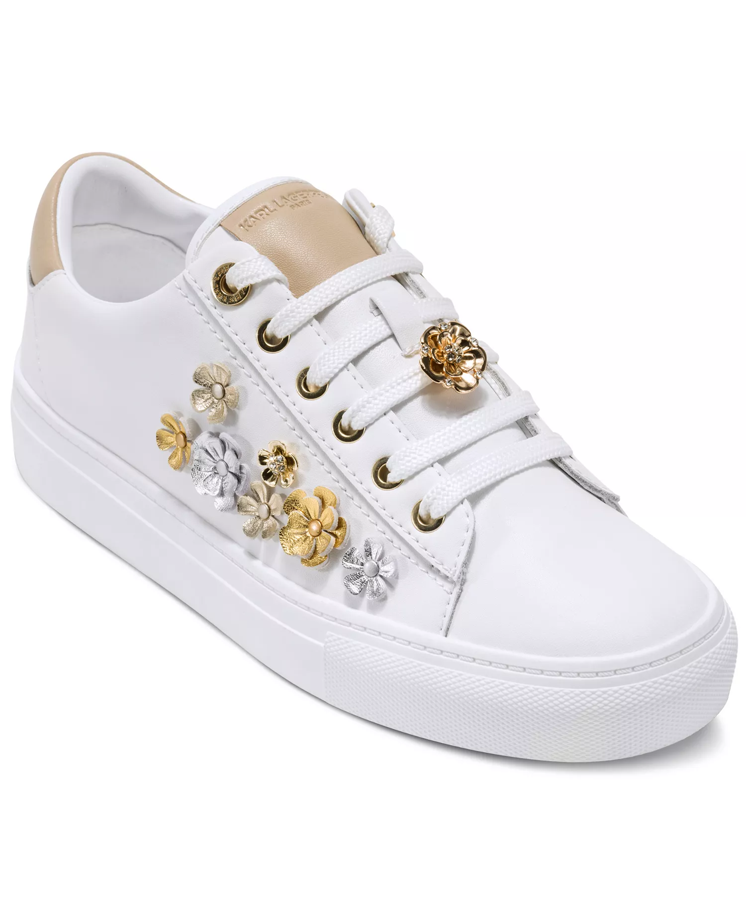 Women's Cate Fleur Lace-Up Sneakers - Bright White/Dusty Nude - 10M