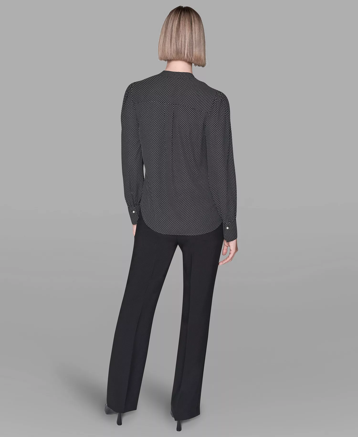 Women's V-Neck Button Down Blouse - Black/Soft White - L