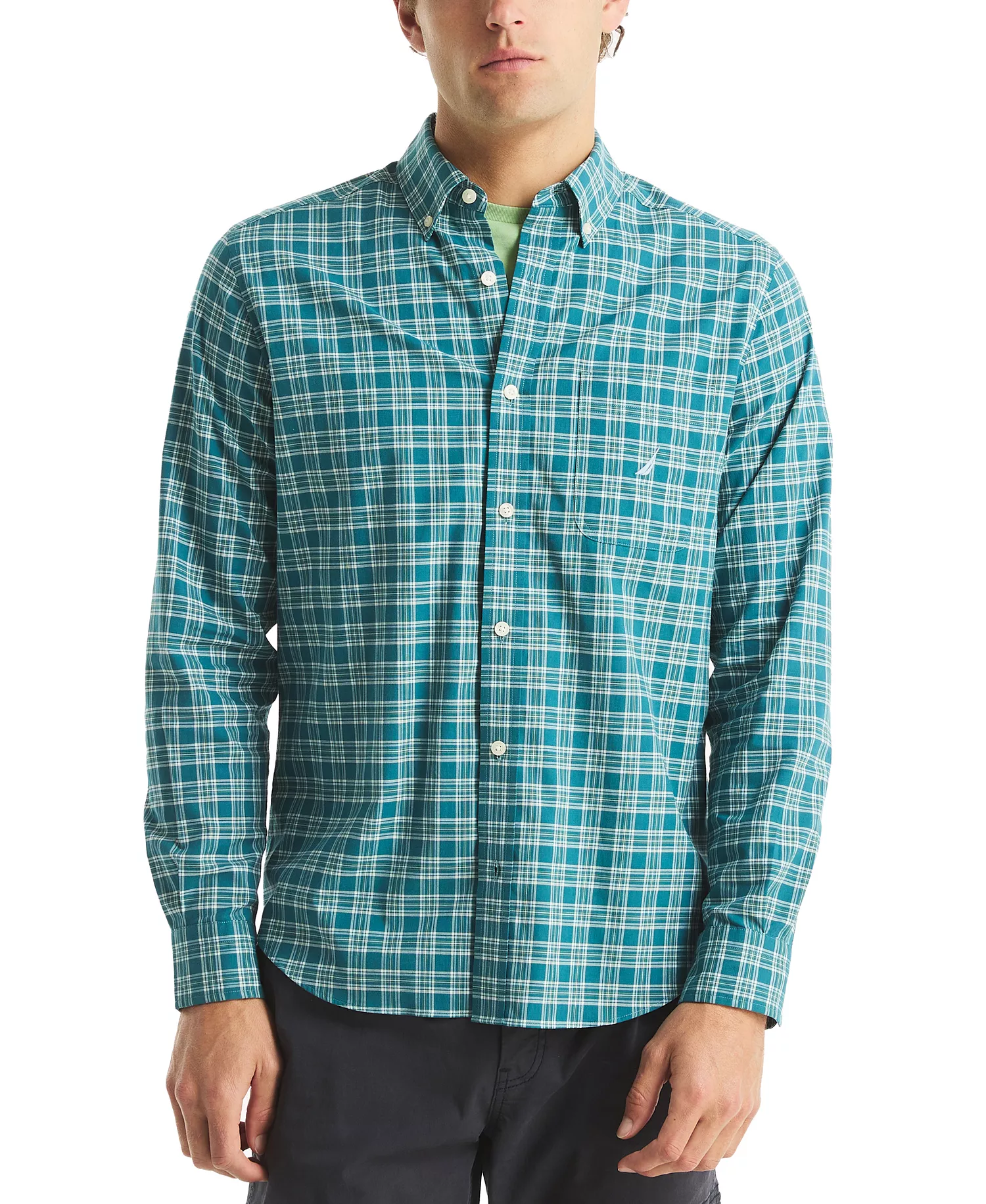 Men's Long Sleeve Plaid Button-Down Shirt - Blue Coral - 2XL