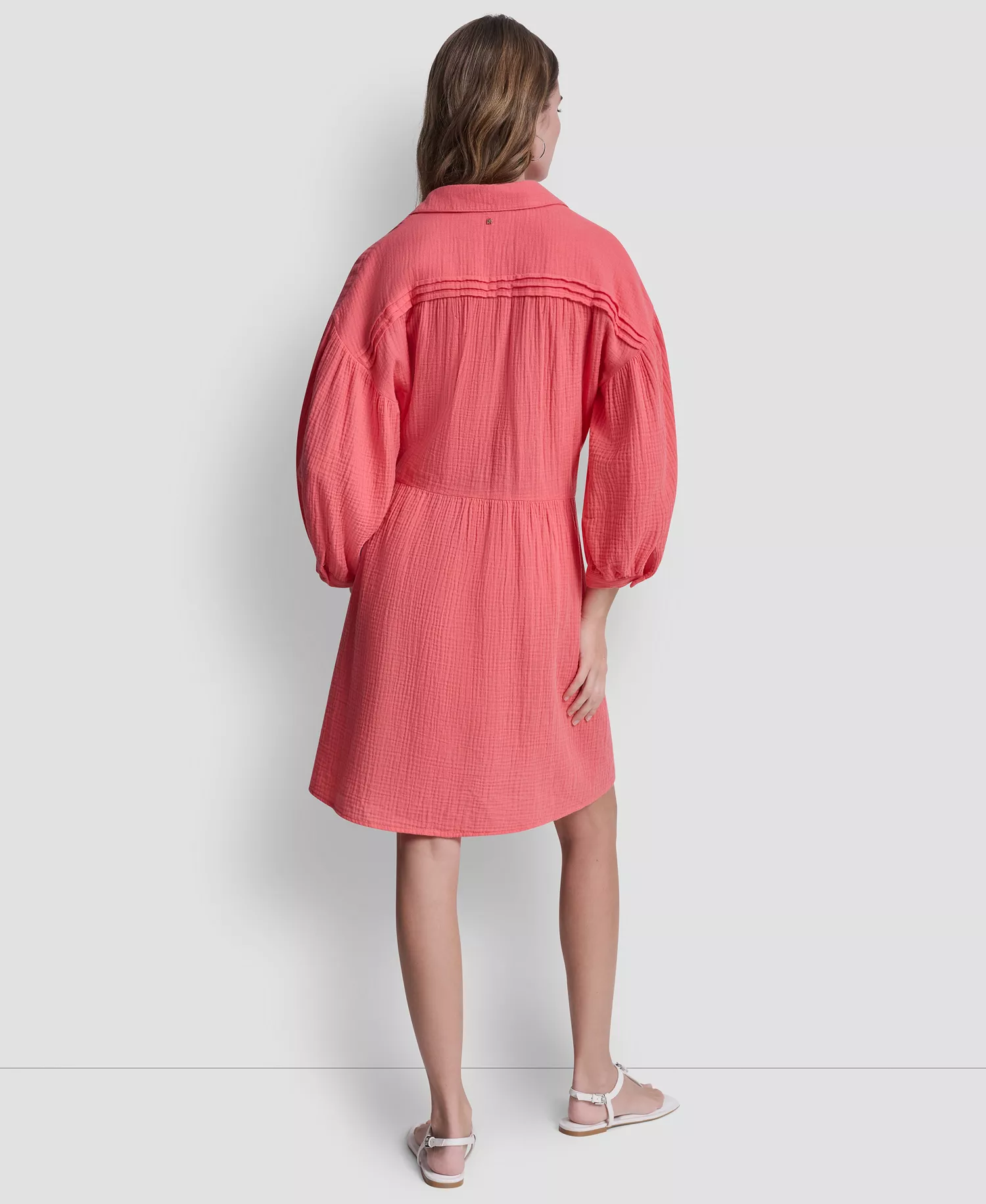 Women's Henley Pleated Tiered Dress - Sunkissed - L