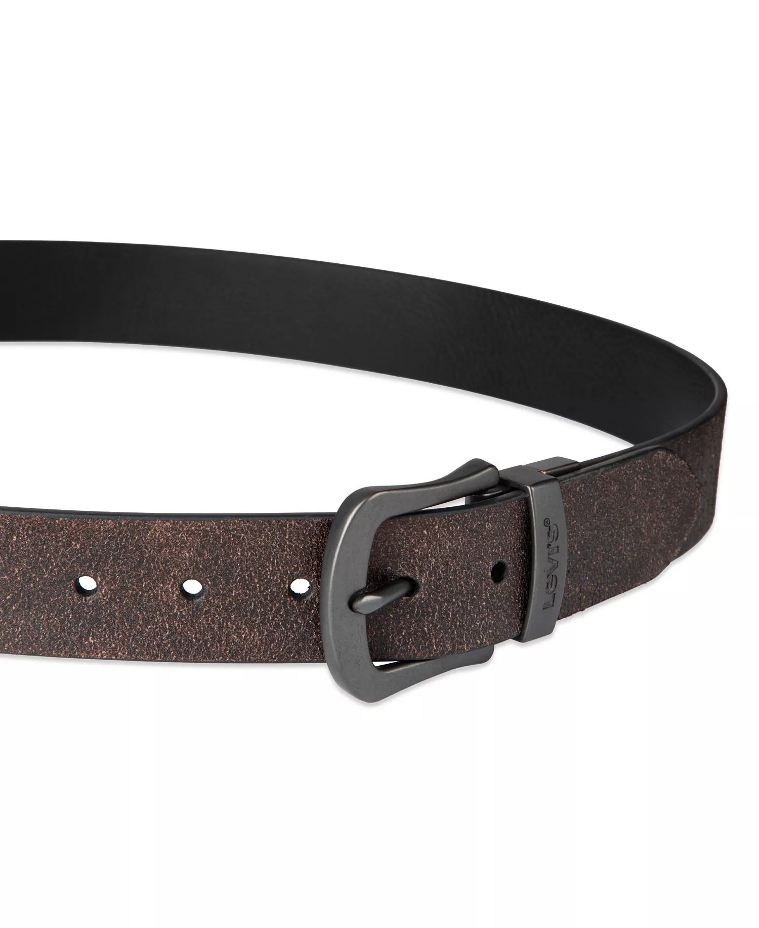 Men's Two-In-One Reversible Rugged Leather Jean Belt - Brown/Black - L (38-40)