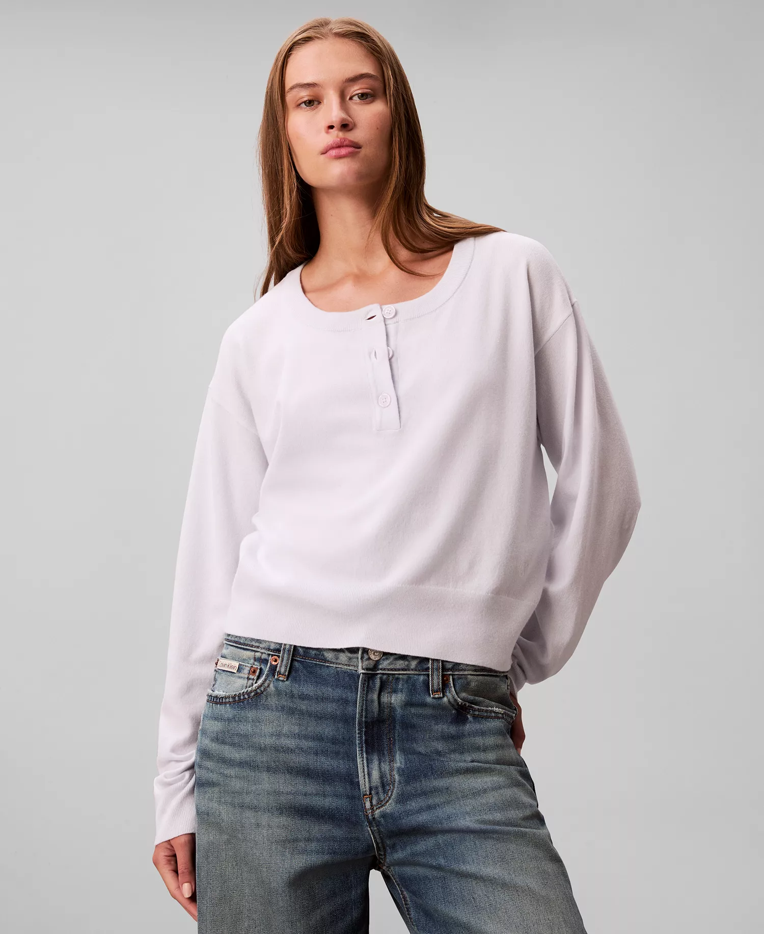 Women's Long Sleeve Henley T-Shirt - Lacey Lilac - L