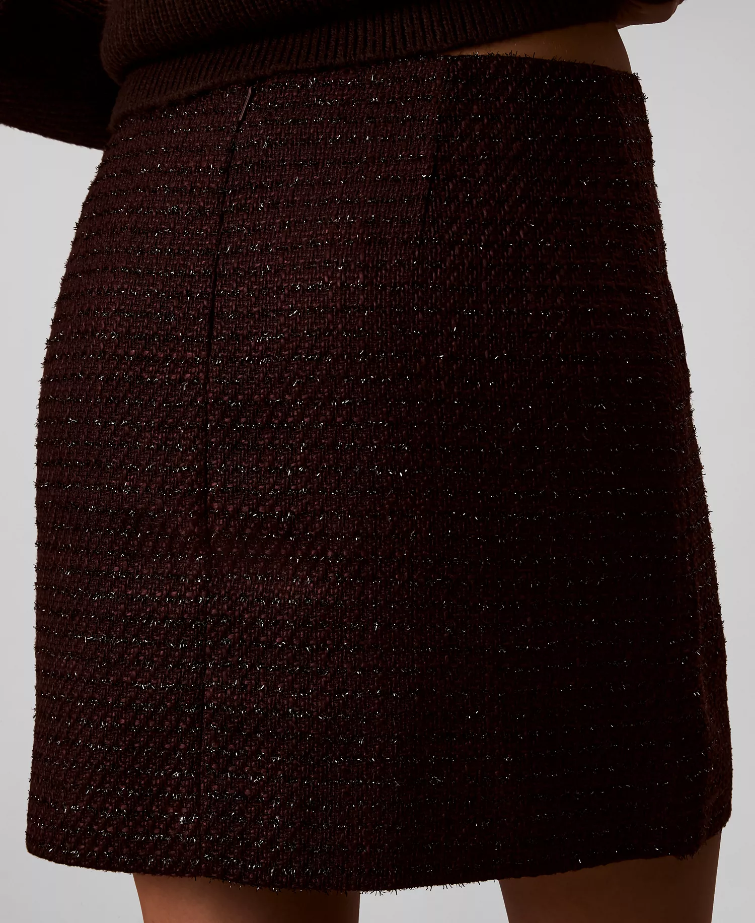 Women's Textured Tweed Mini Skirt - Mocha Brown - 10