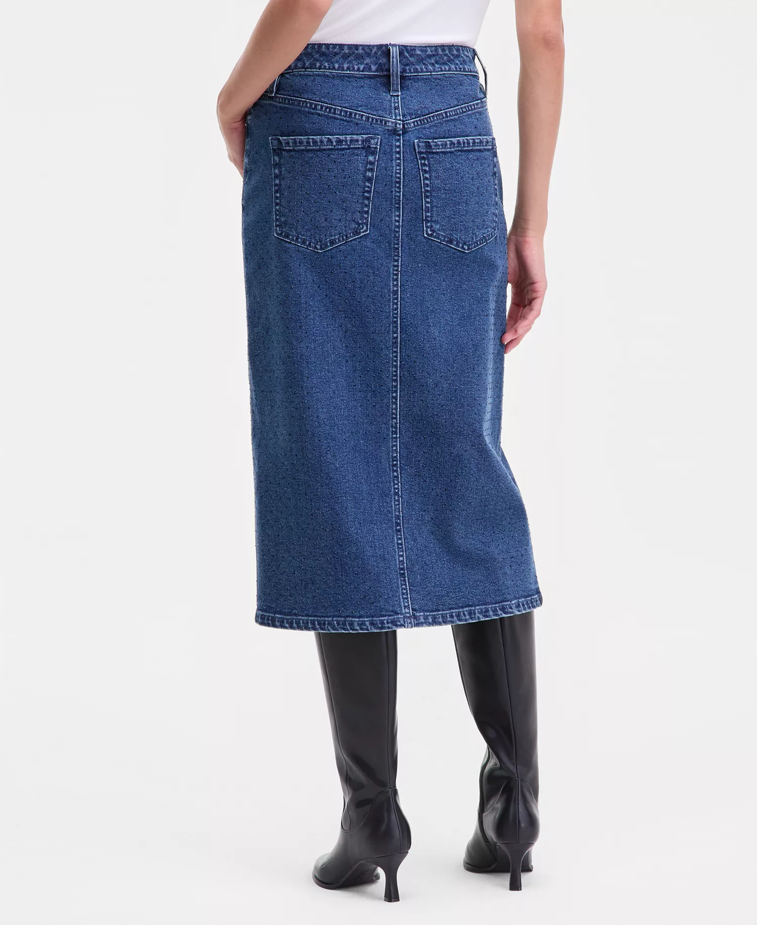 Women's Studded Denim Cotton Midi Skirt, Macy's Exclusive - Liana Wash - 0