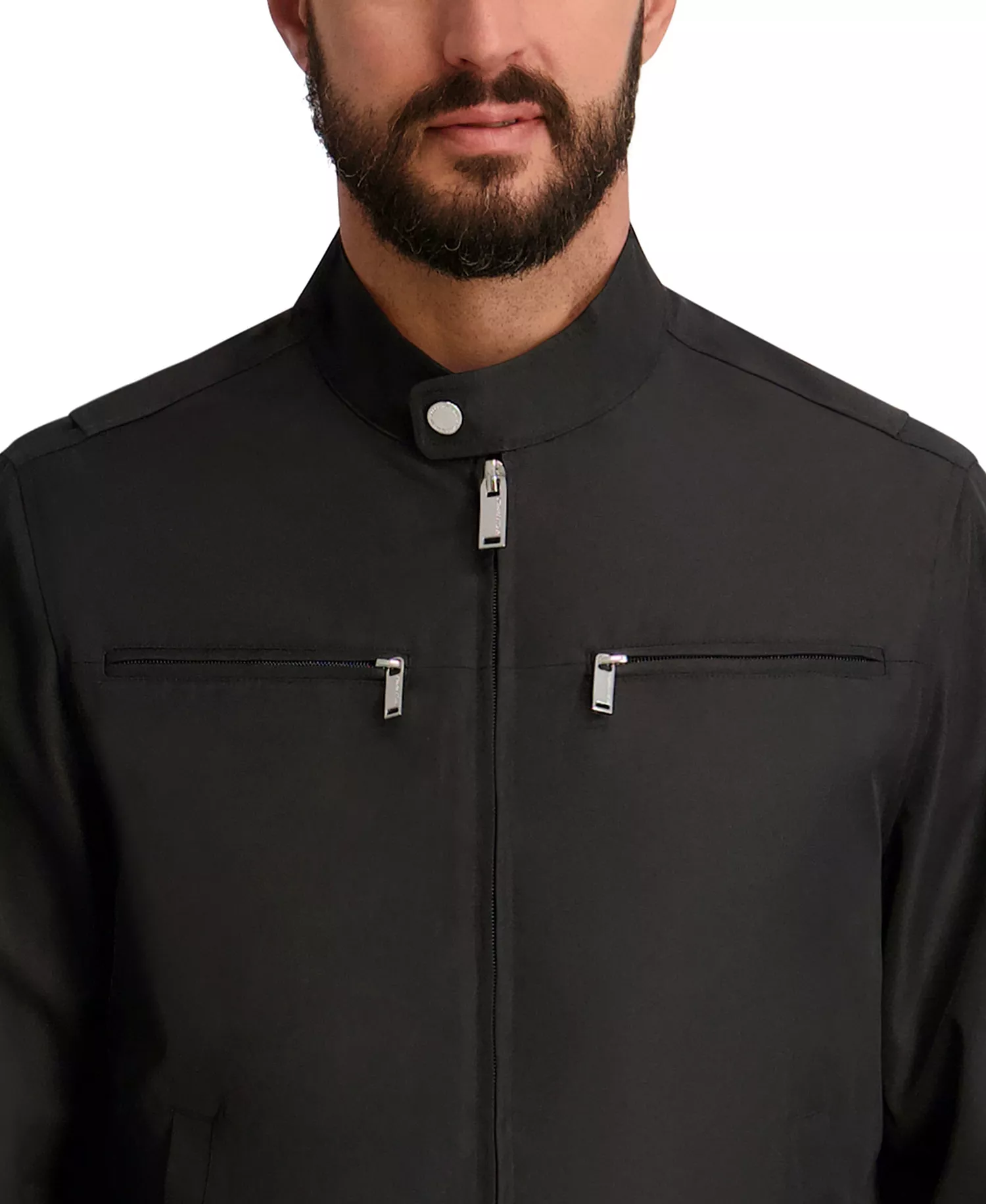 Men's Lightweight Band-Collar Jacket - Black - 2XL