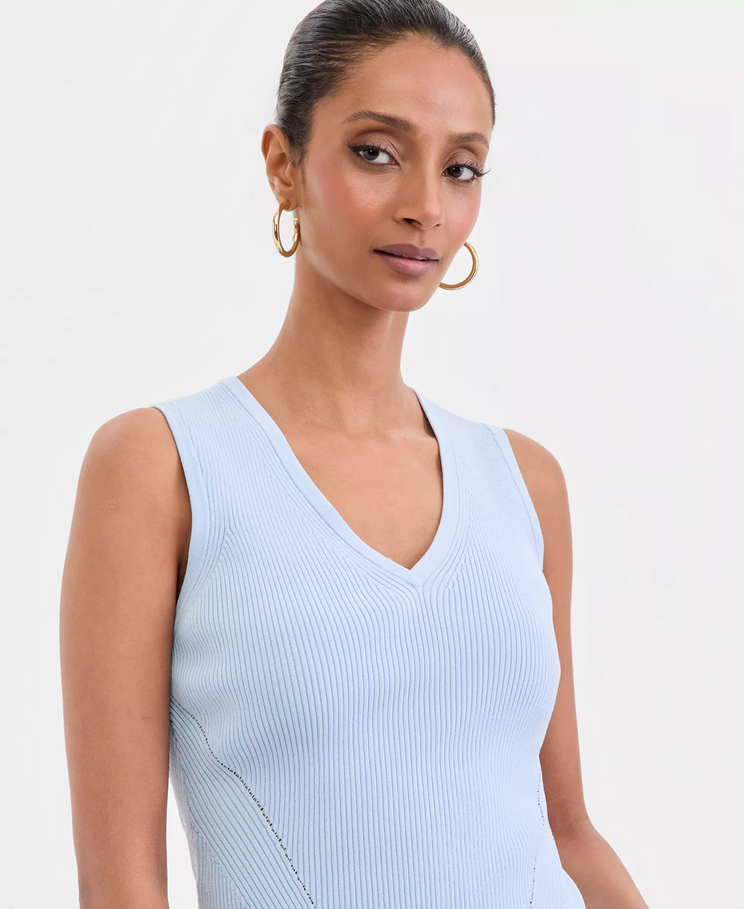 Women's Sleeveless Rib V-Neck Sweater, Created for Macy's - Bliss Blue - L