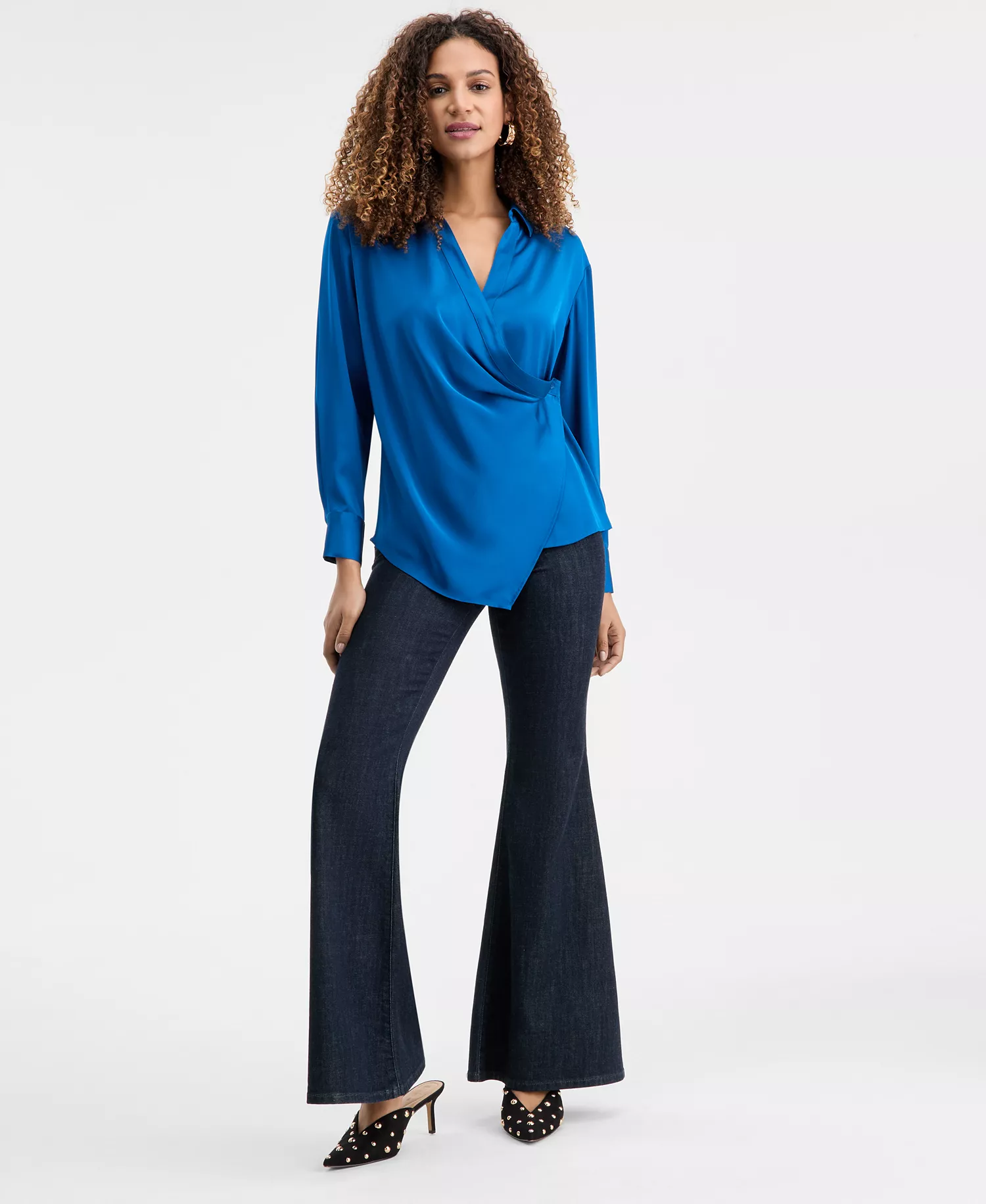 Women's Long-Sleeve Wrap Top, Macy's Exclusive - Cobalt Dream - L