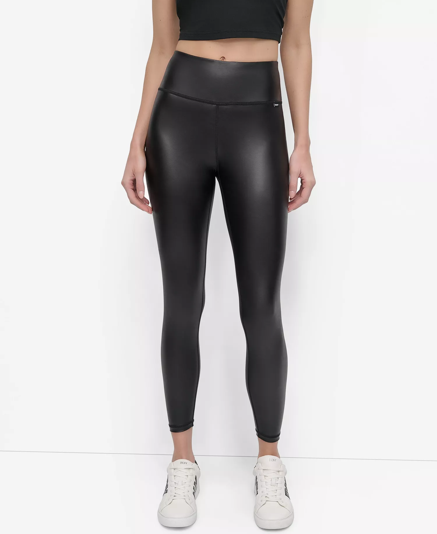 Women's High-Waisted Faux Leather 7/8 Legging Pants - Black - XL