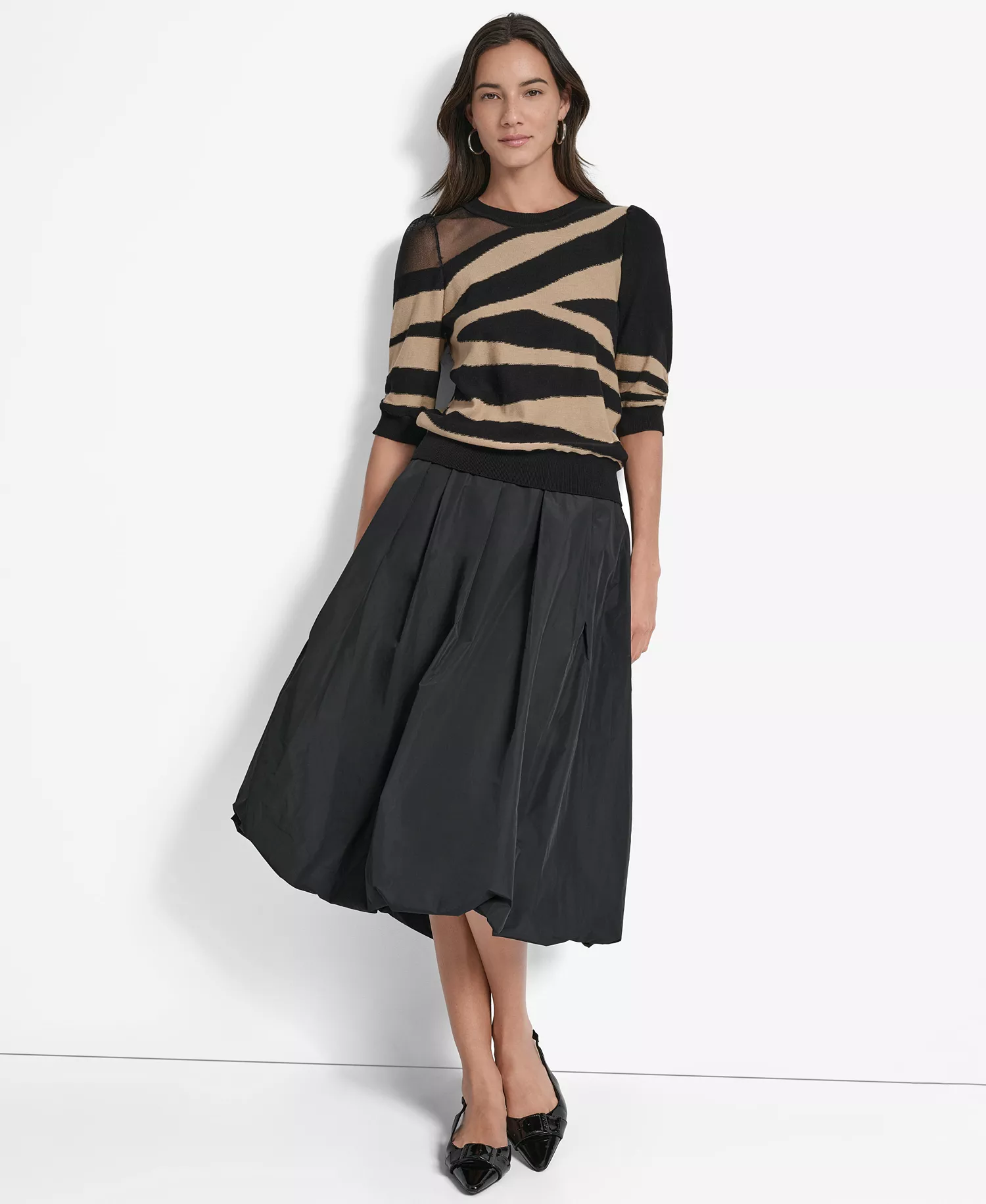 Women's Zebra-Print 3/4-Sleeve Sweater - Travertine Multi - XS