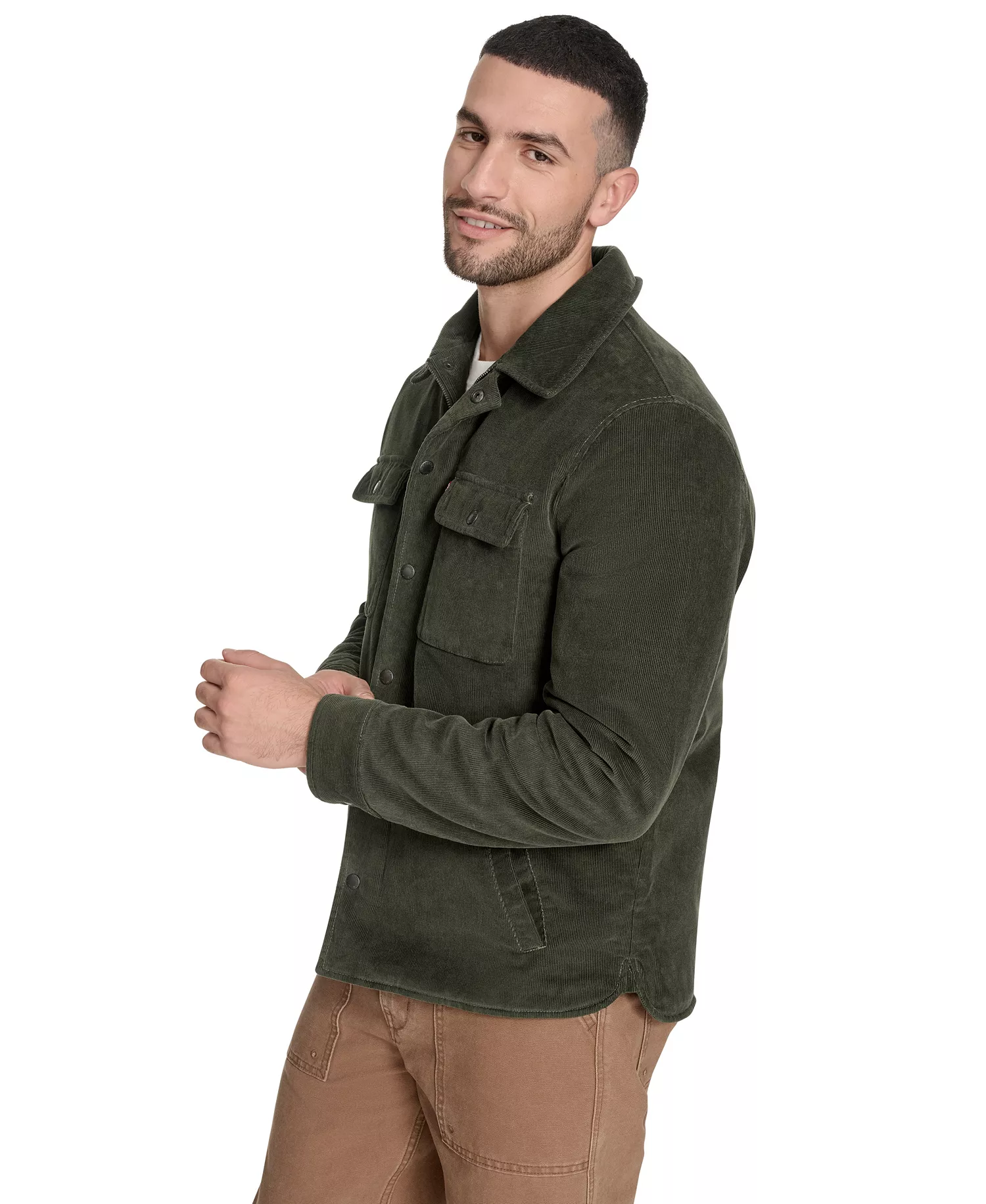 Men's Corduroy Plaid Lining Shirt Jacket - Green - 2XL