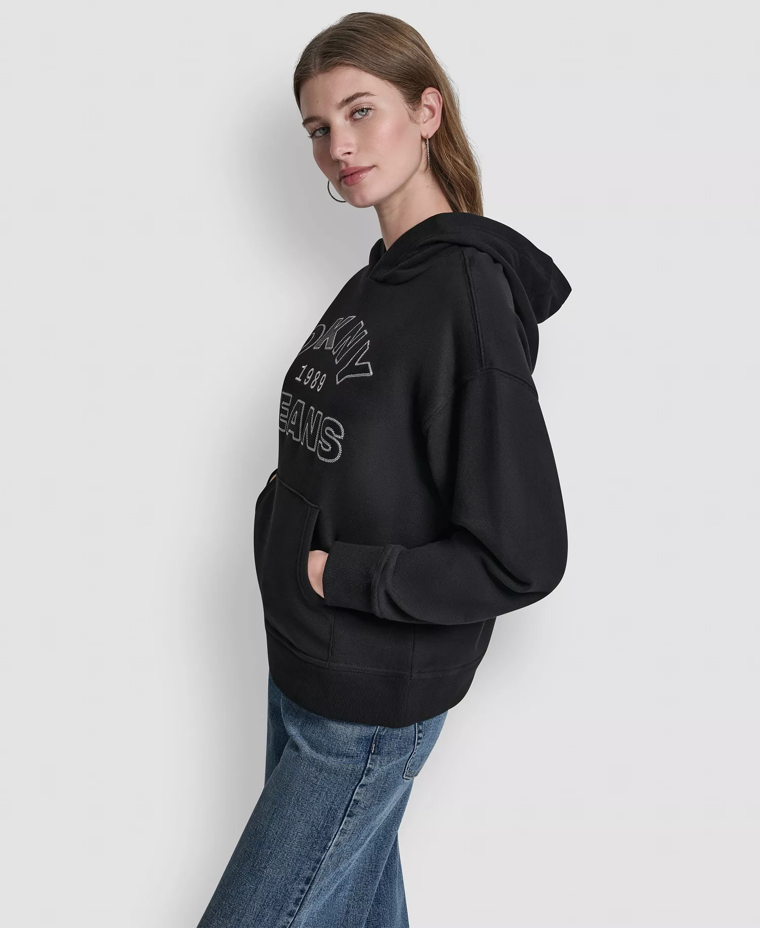 Women's Applique Chainstitch Logo Hoodie - Black/silver - XL