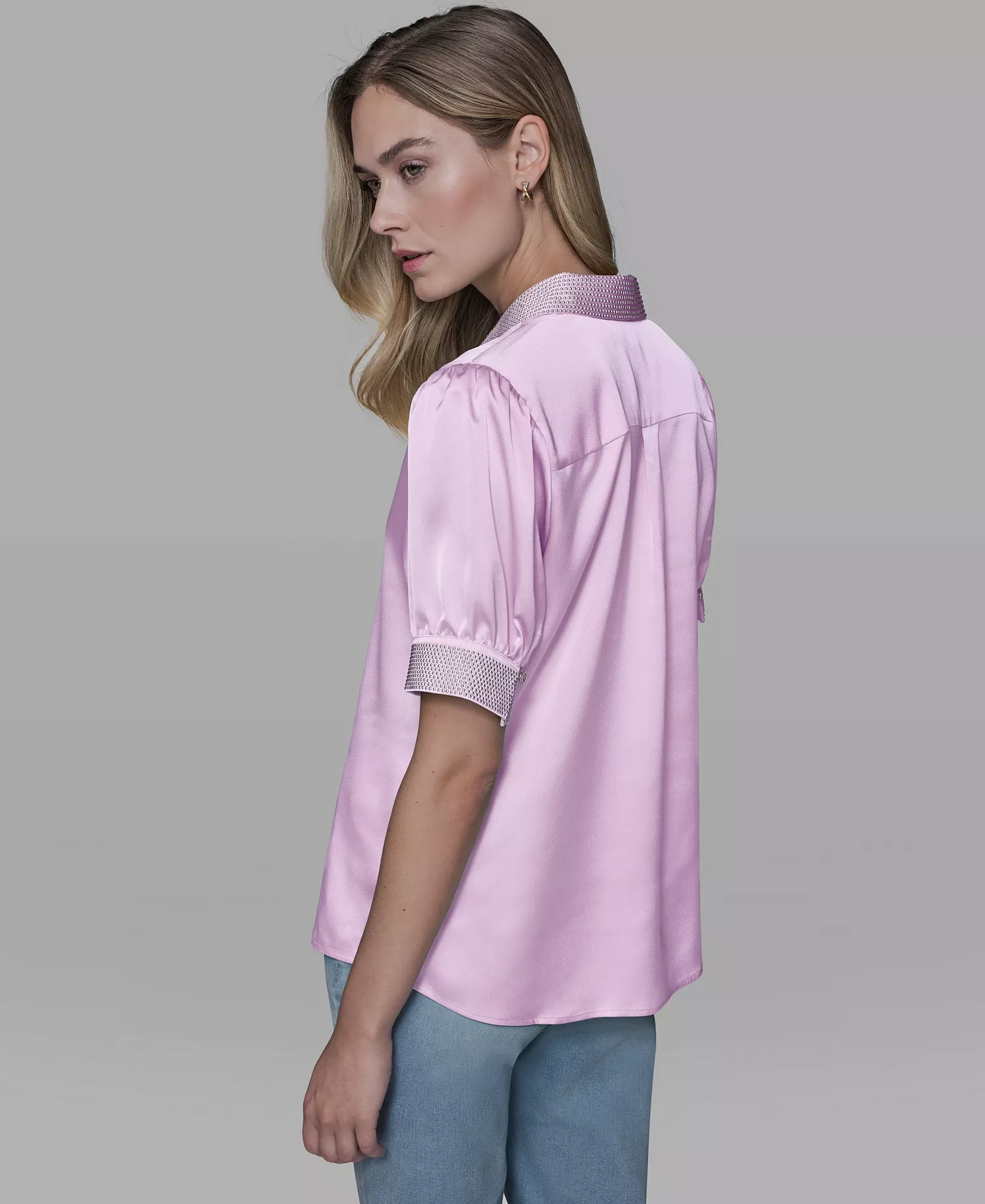 Women's Beaded Short-Sleeve Top - Ballet Slipper - L