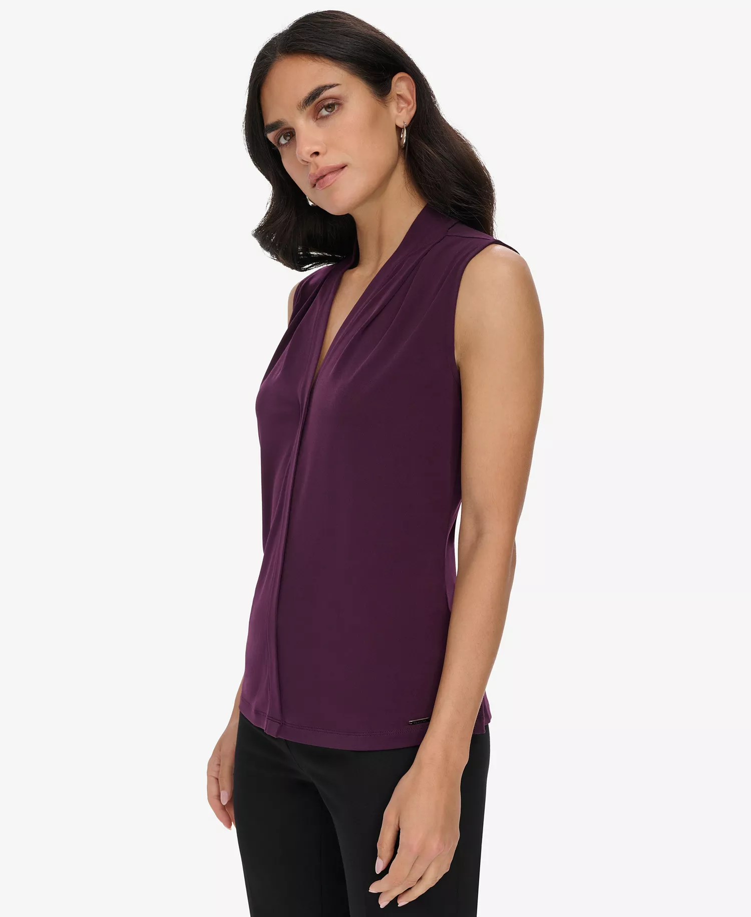 Women's V-Neck Cami Sleeveless Top - Aubergine - L
