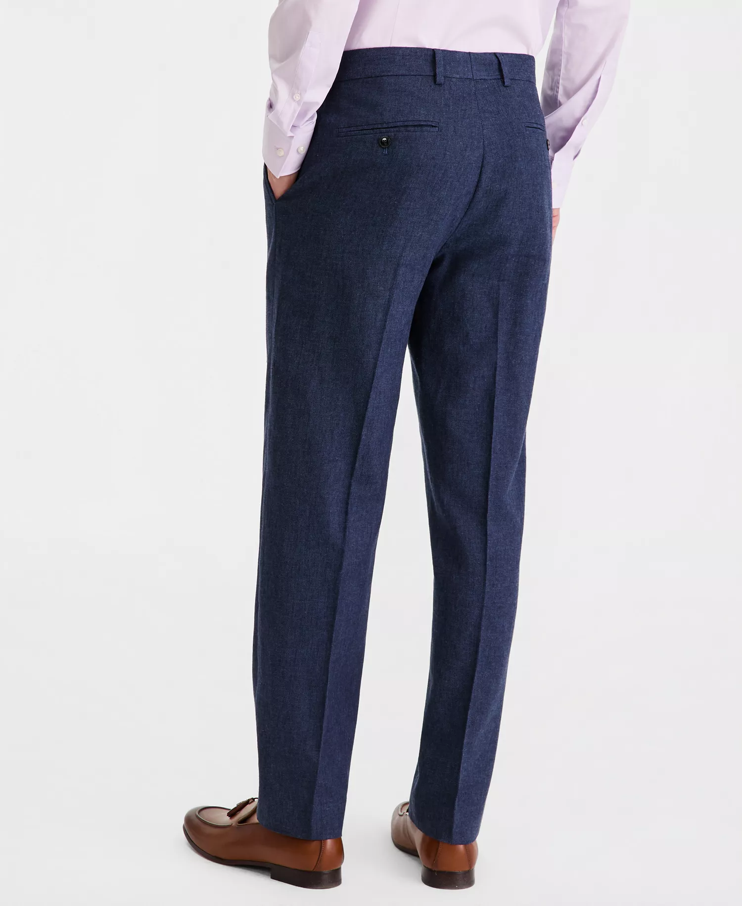 Men's Modern-Fit Cotton & Linen Nested Suit  - Blue Solid - 36R