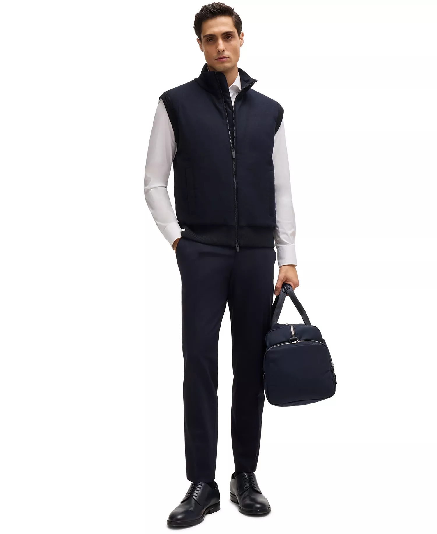 Men's Brushed-Flannel Front Regular-Fit Vest - Dark Blue - L