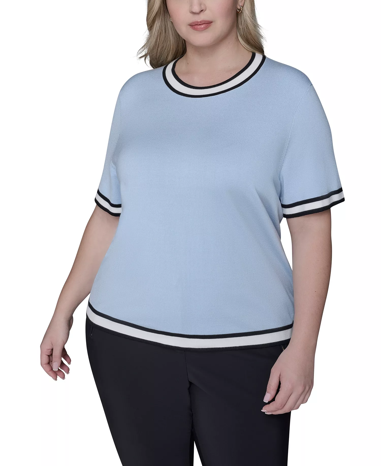 Women's Plus Size Crew Neck Short-Sleeve Sweater - Black - 0X
