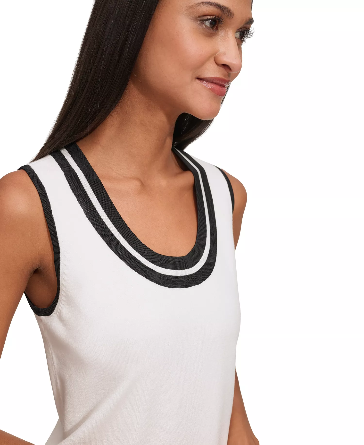 Women's Scoop-Neck Sleeveless Knit Top with Contrast Trim - Black/soft White - L