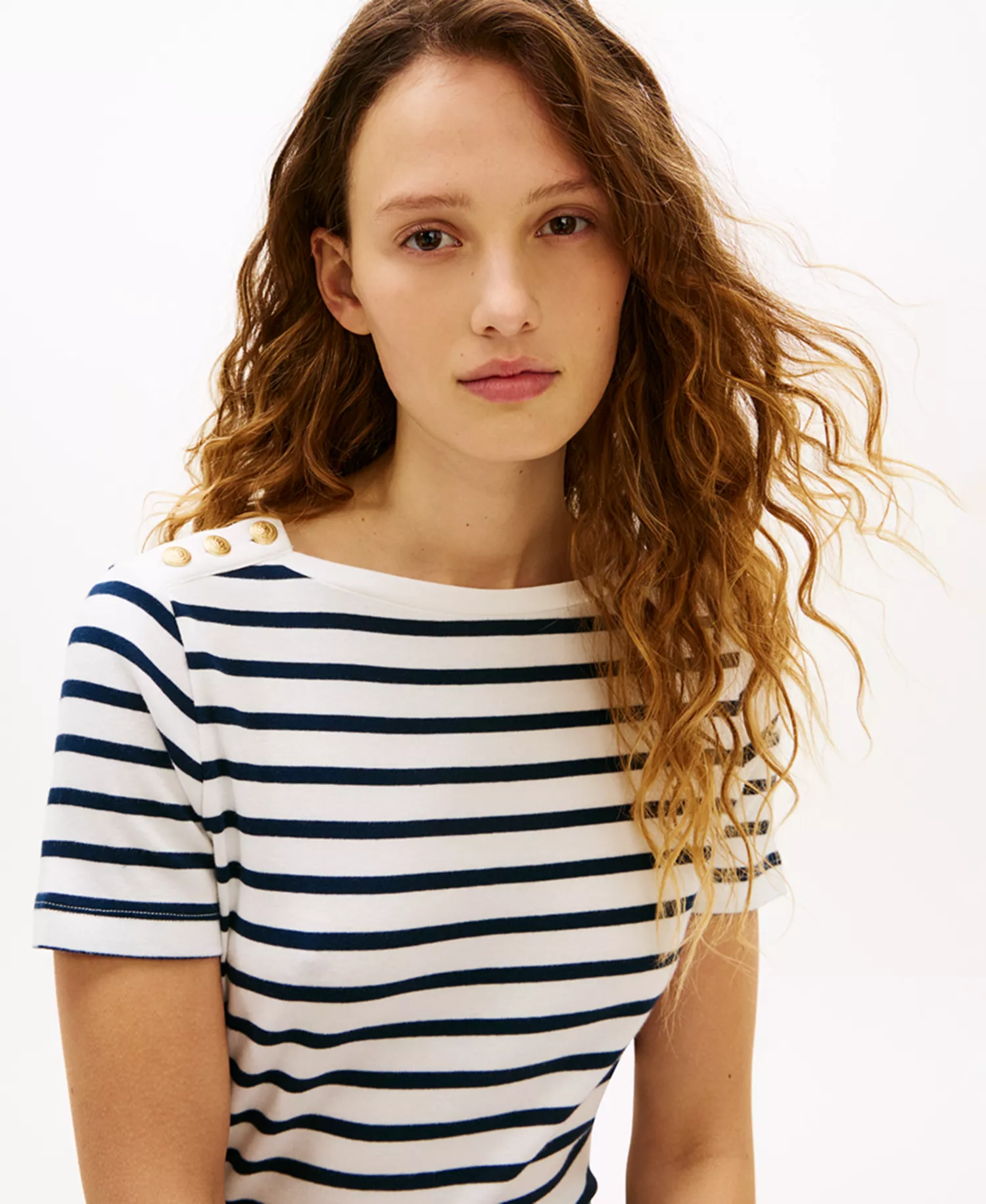Women's Ribbed Boxy Crew Neck T-Shirt - Dark Night Navy / Ecru Stripe - L