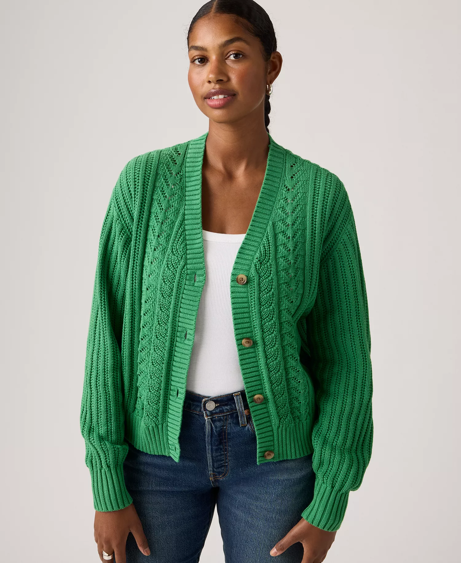 Women's Snowflake Long Sleeve Cardigan Sweater - Pine Green - L