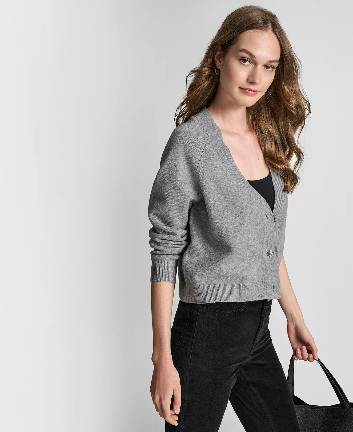 Women's Fashioned Raglan Long-Sleeve Cardigan Sweater - Storm Grey Heather - L