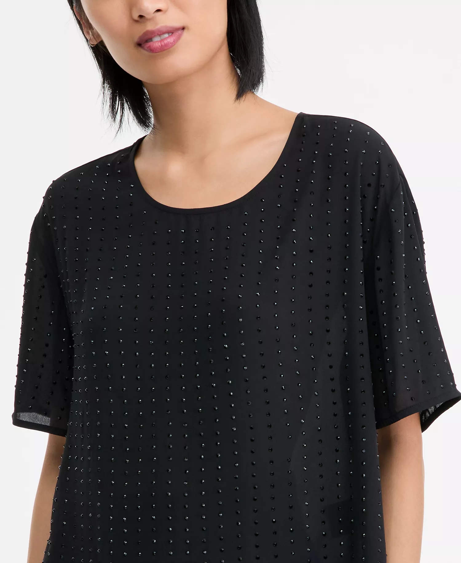 Women's Embellished Short-Sleeve Top, Macy's Exclusive - Deep Black - L