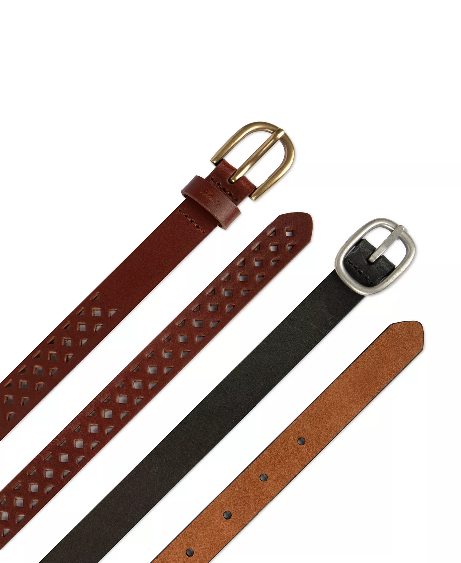 Women's 2-Pack Perforated and Reversible Skinny Casual Belt Set - Black/Tan Brown - Extra Large