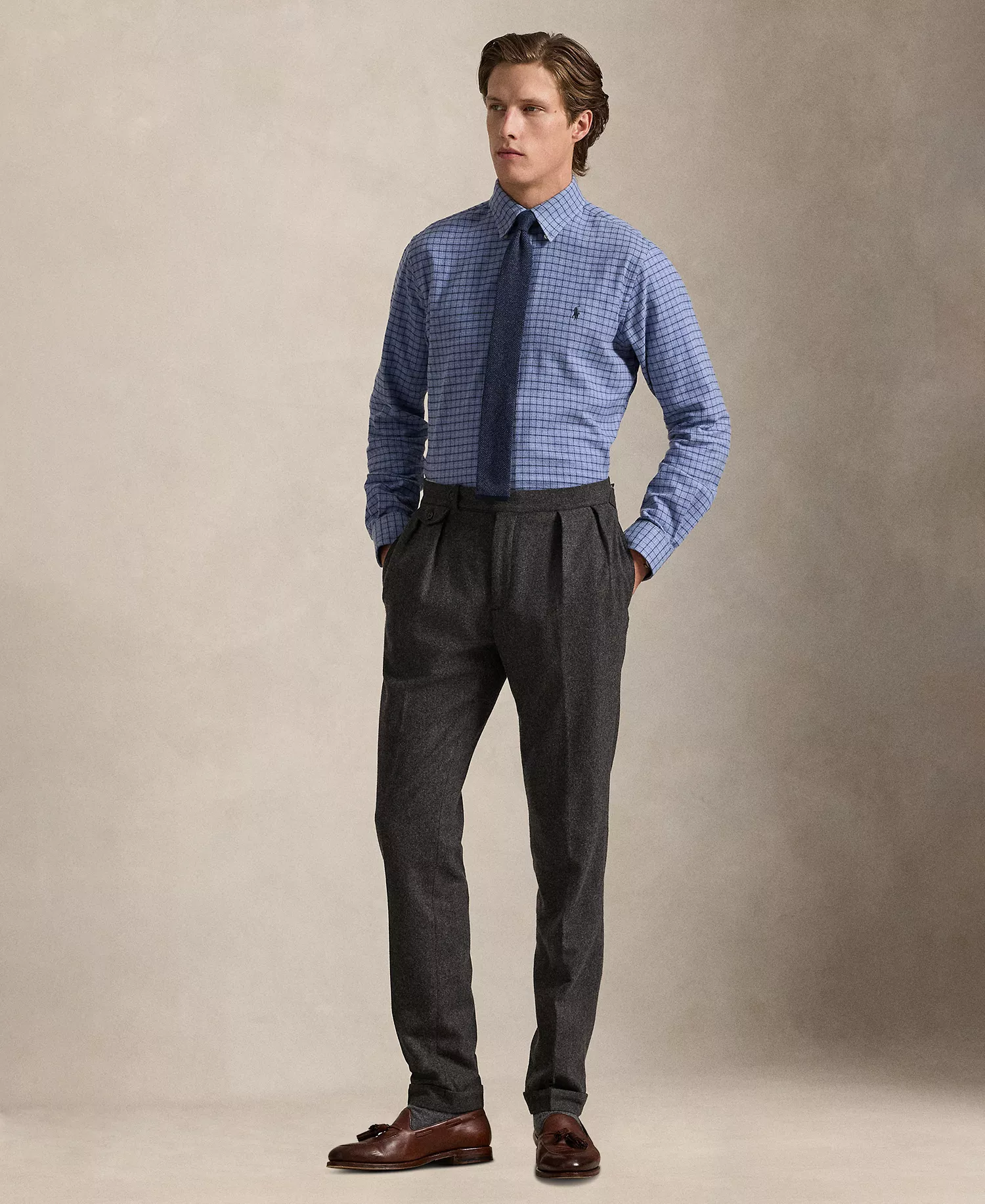 Men's Classic-Fit Long-Sleeve Checked Shirt - Blue Heather Multi - L