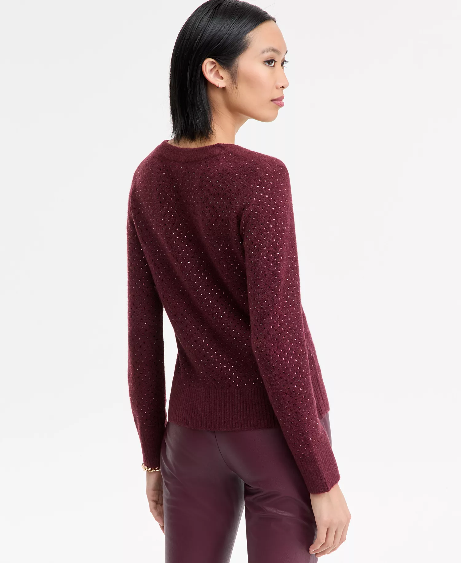 Women's Rhinestone Embellished Sweater, Macy's Exclusive - Maroon Combo - L