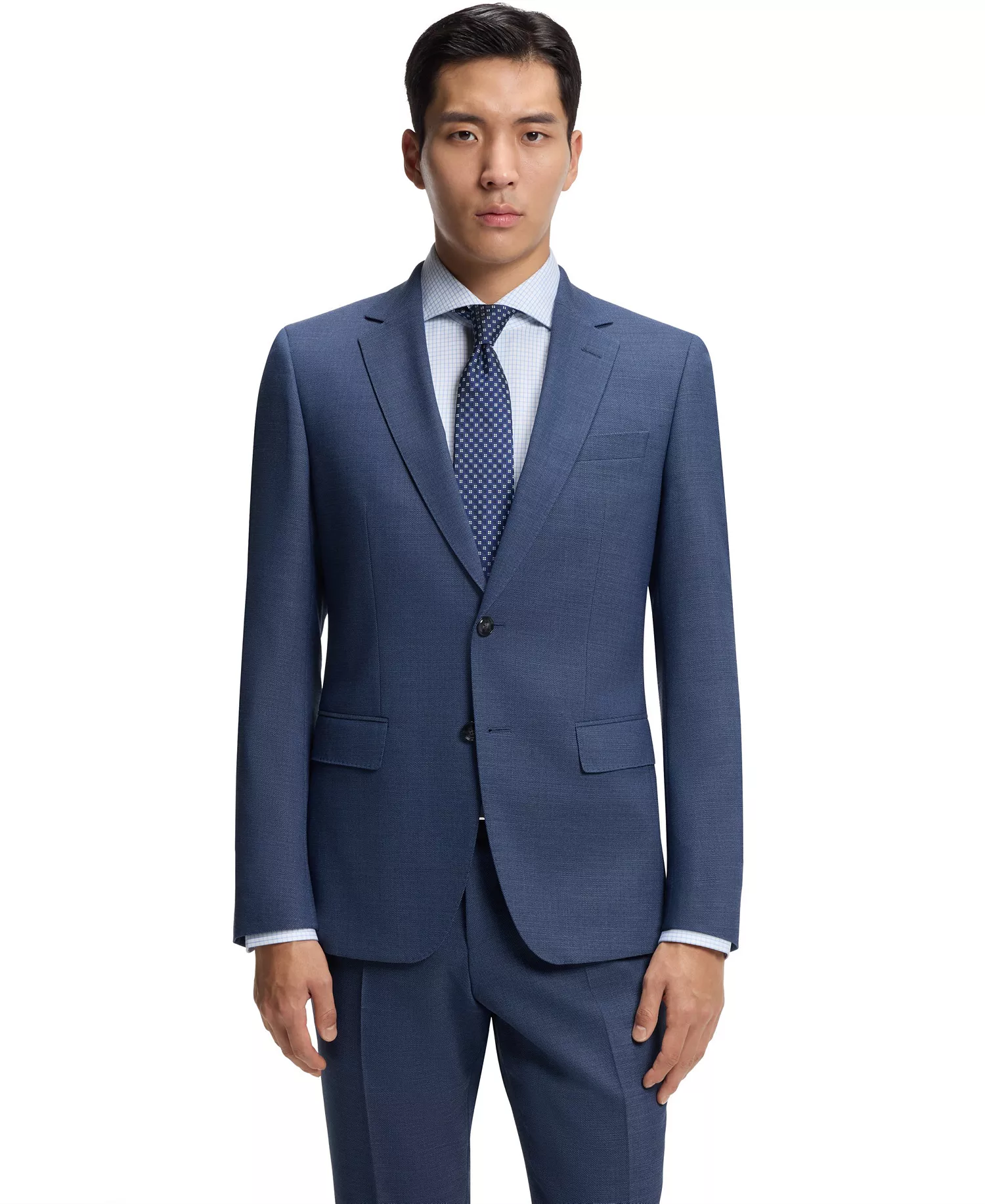 Men's Micro-Patterned Stretch Cloth Two-Piece Slim-Fit Suit - Open Blue - 38R