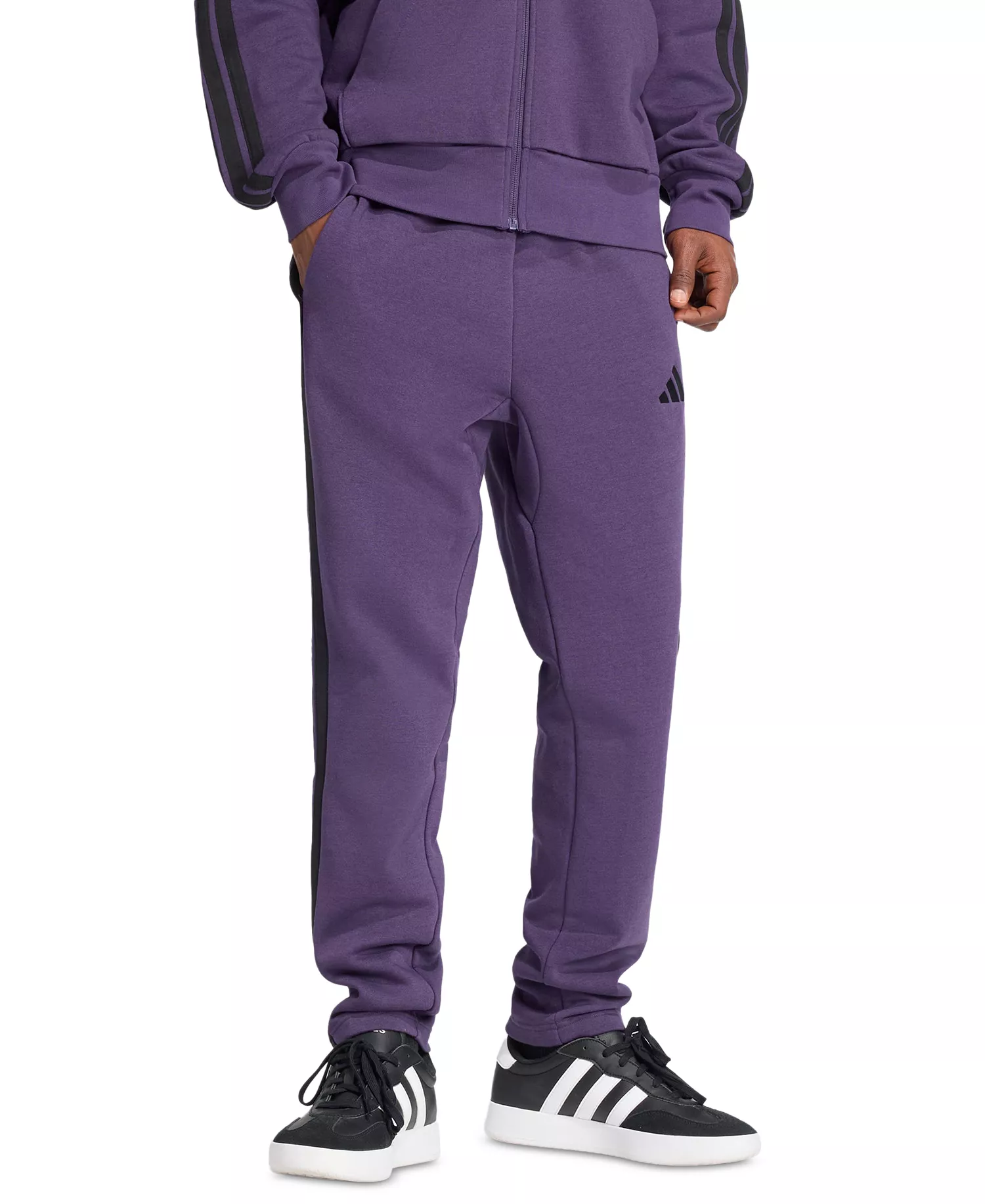 Men's Essentials 3-Stripes Regular Open Hem Fleece Pants - Aurora Plum/Black - 2XL
