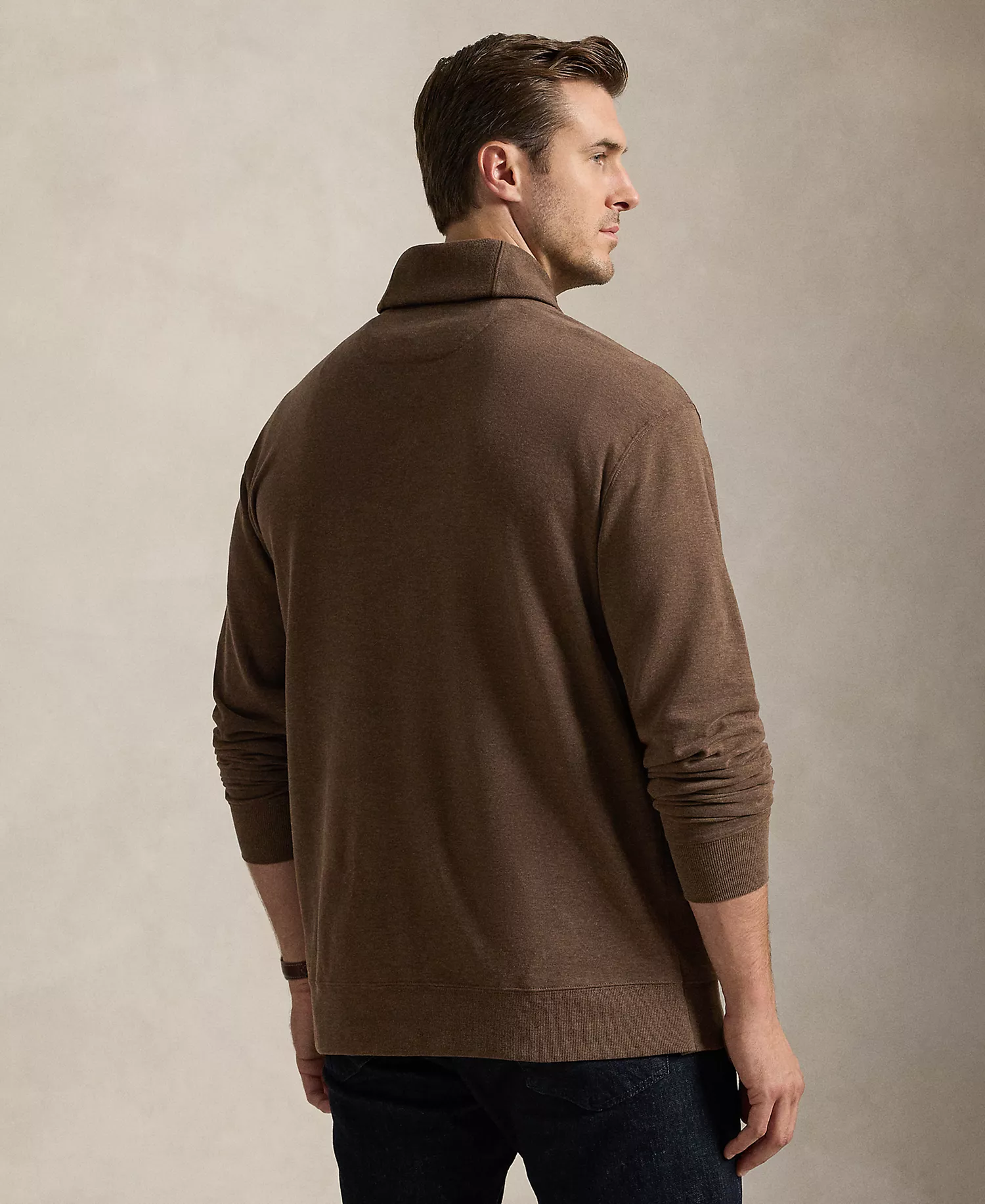 Men's Big & Tall Luxury Jersey Shawl-Collar Pullover Sweater - Nutmeg Brown Heather - 2LT