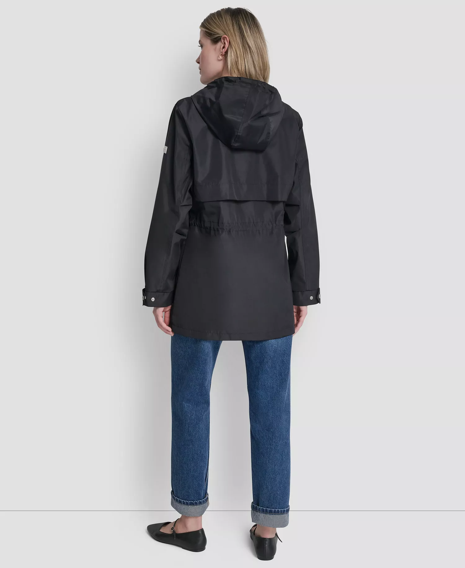 Women's Sporty Anorak Hooded Raincoat - Black - L