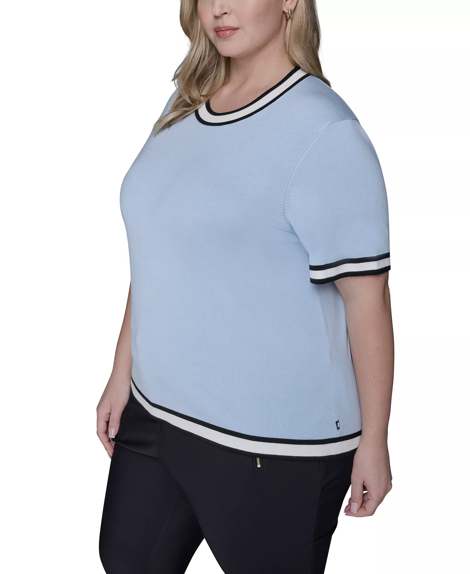 Women's Plus Size Crew Neck Short-Sleeve Sweater - Black - 0X