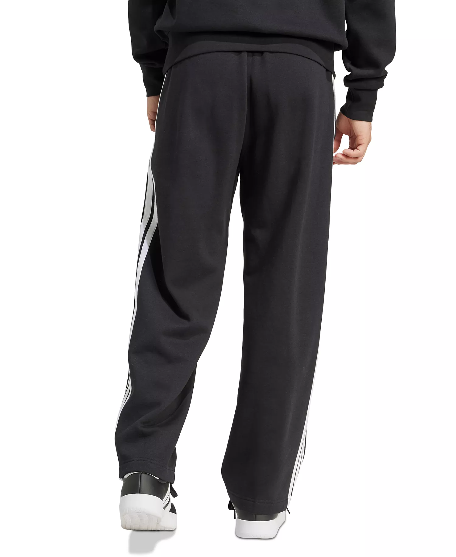 Men's Wide-Leg 3-Stripes Fleece Pants - Black/wht - 2XL