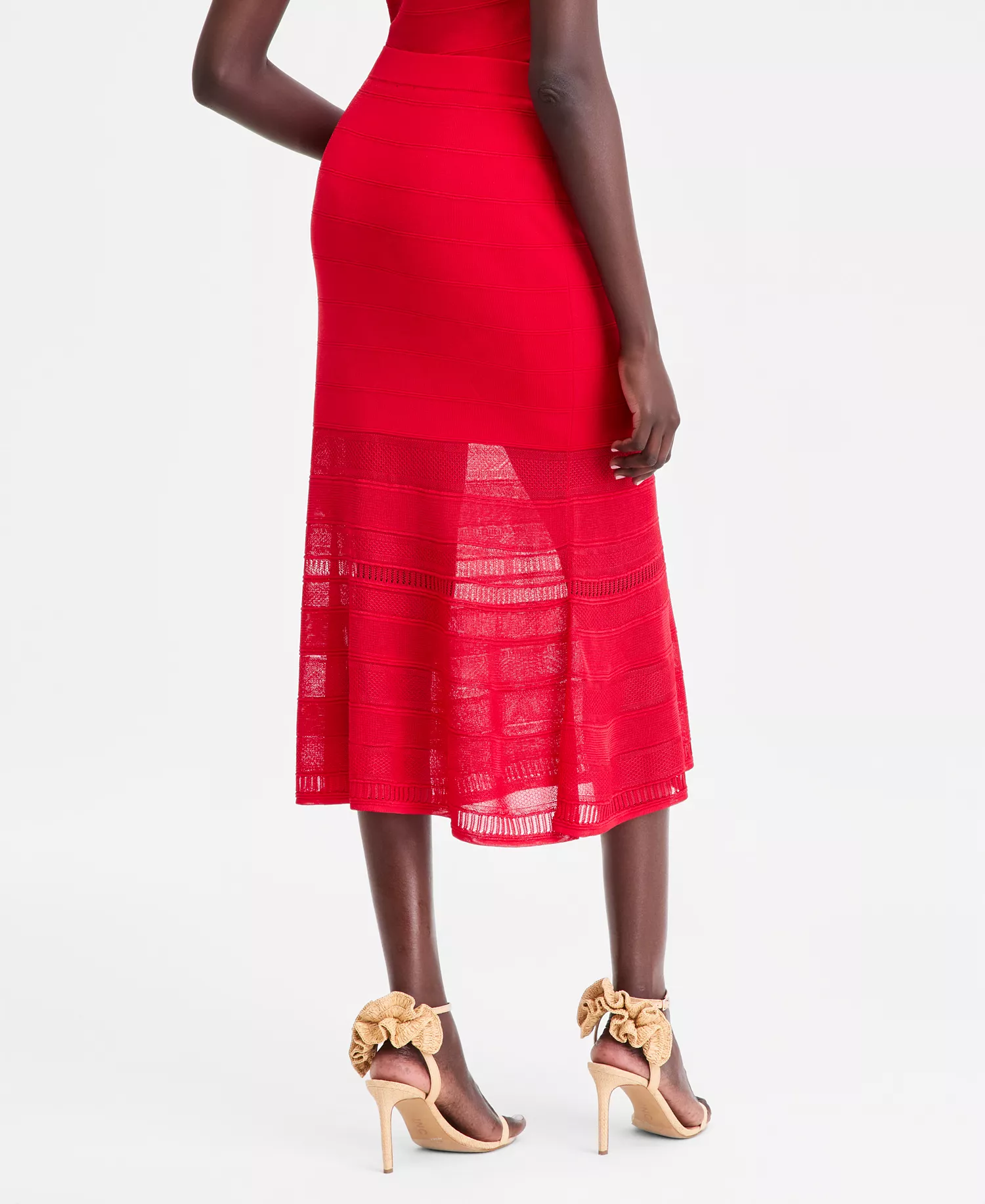 Women's Pointelle Stripe Sweater Skirt - Cherry Flame - L