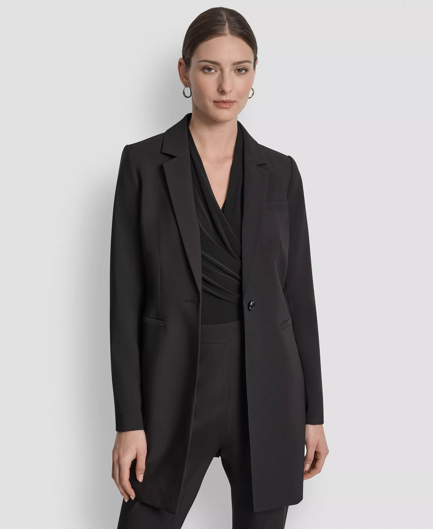 Petite Single-Button Long-Sleeve Blazer - Black - 0P